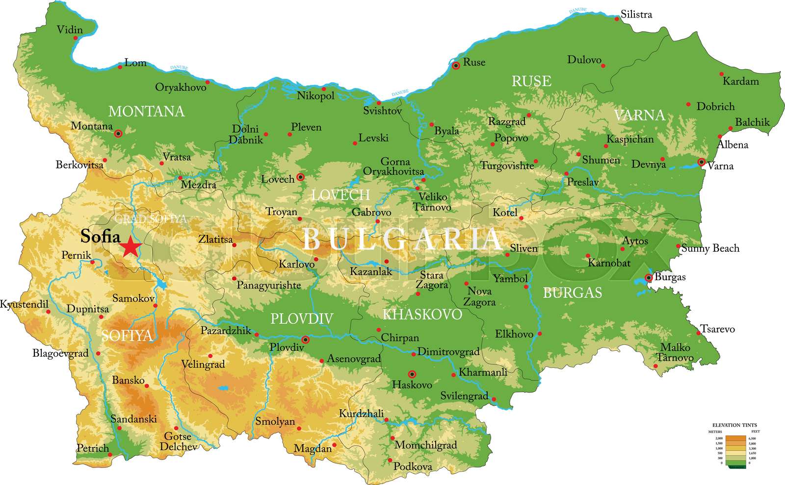 Bulgaria Physical Map Stock Vector Colourbox 1600px COLOURBOX41888154