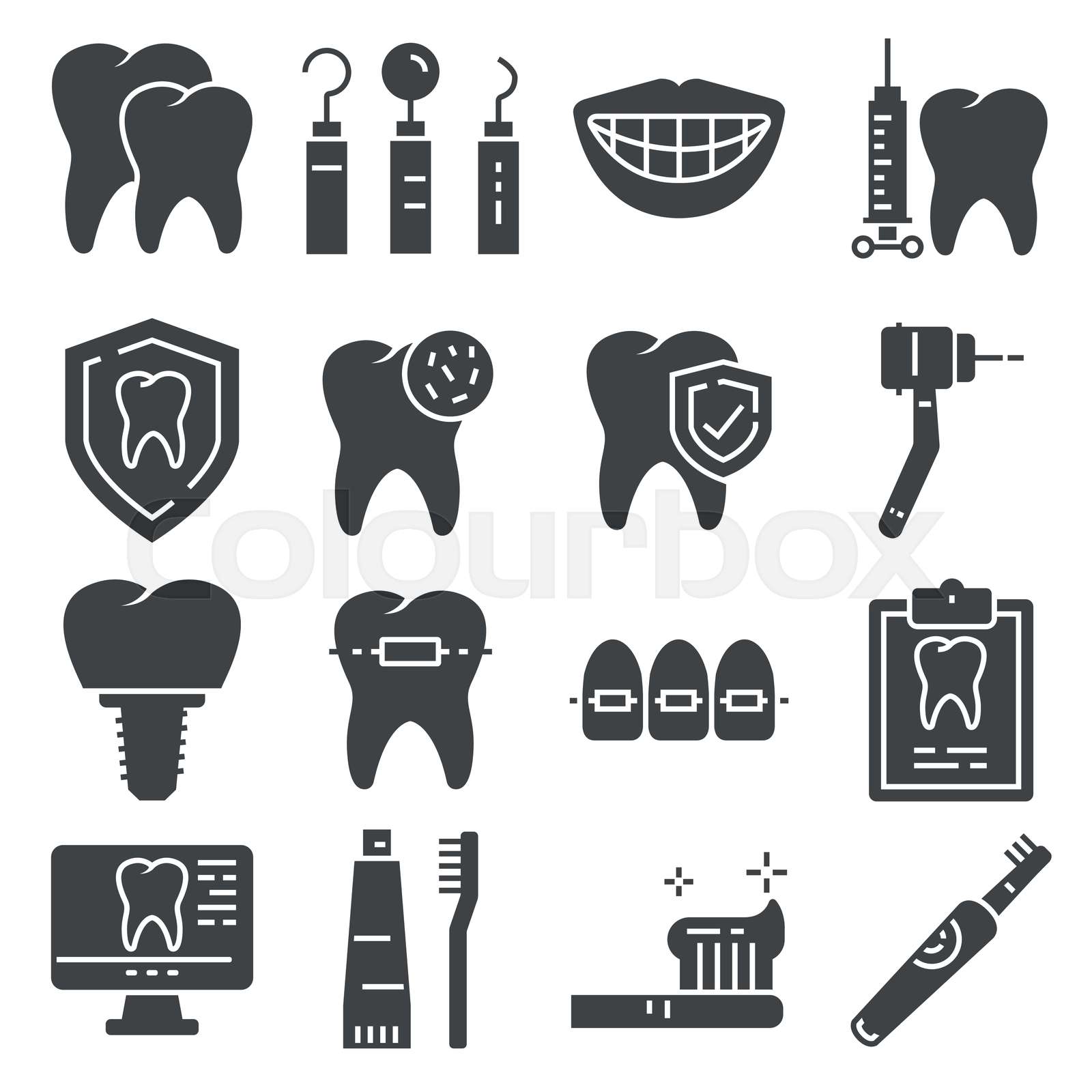Flat icons of dental care and dentist services | Stock vector | Colourbox