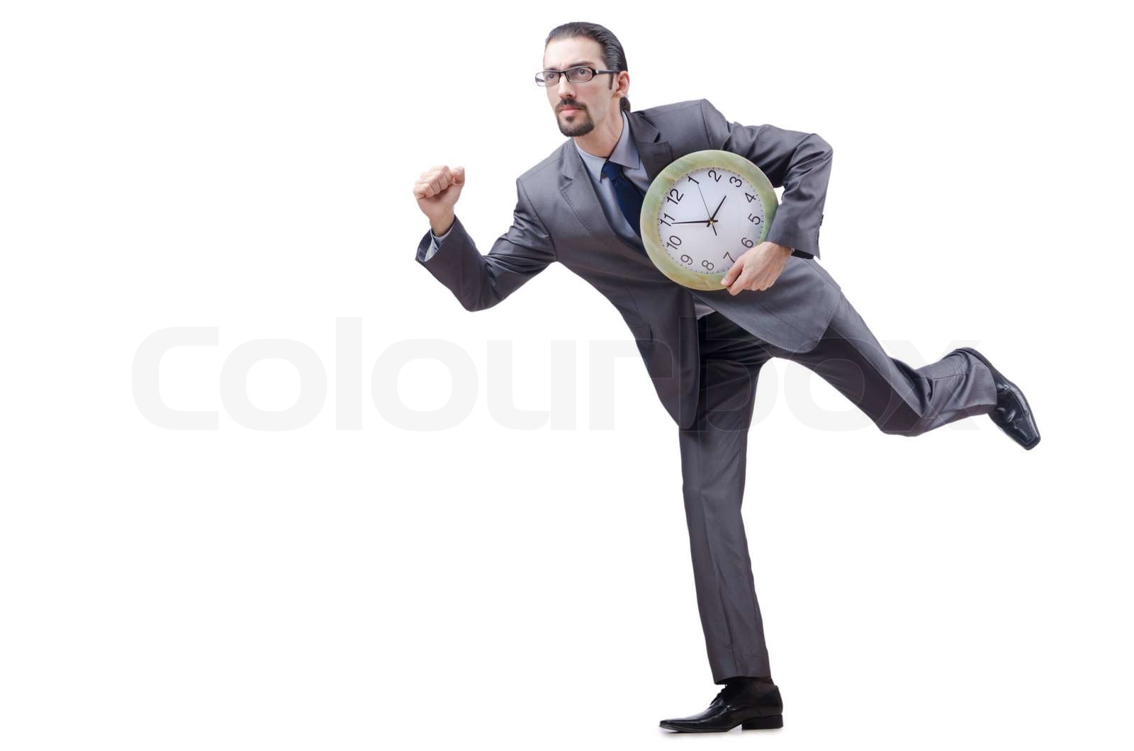Man with clock isolated on white | Stock image | Colourbox