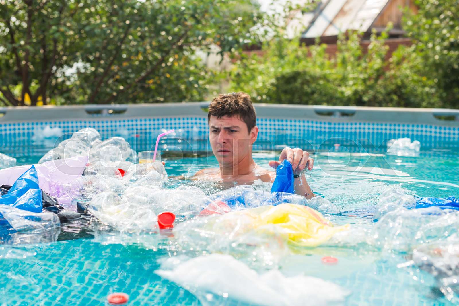 Ecology, plastic trash, environmental emergency and water pollution ...