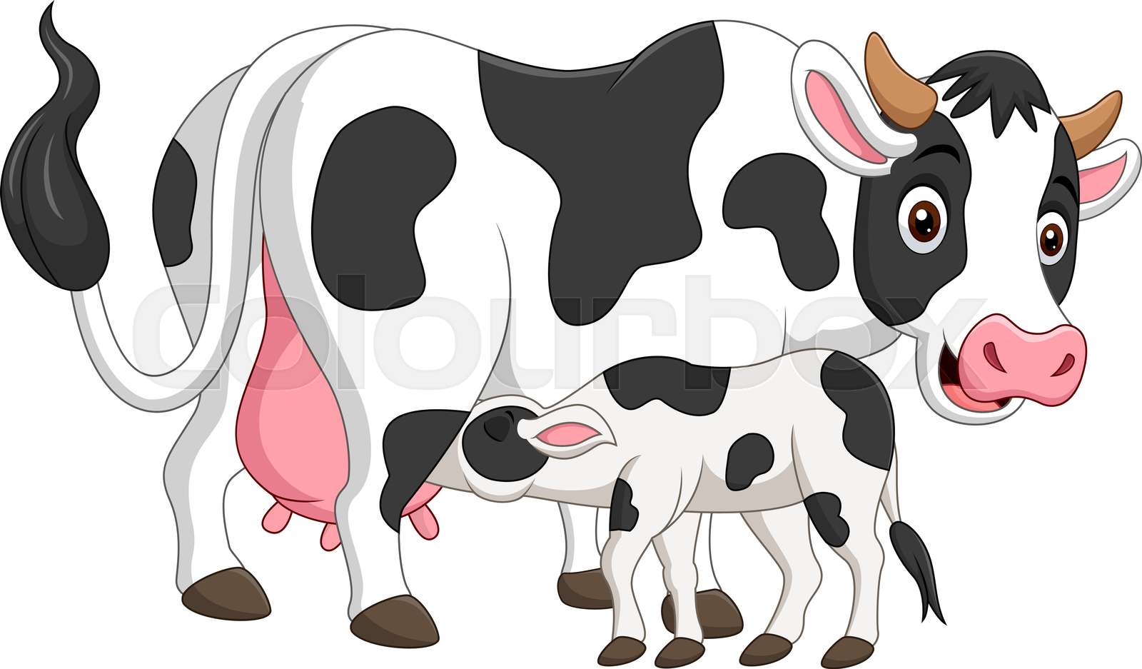 Cartoon mother cow feeding baby calf Stock vector Colourbox