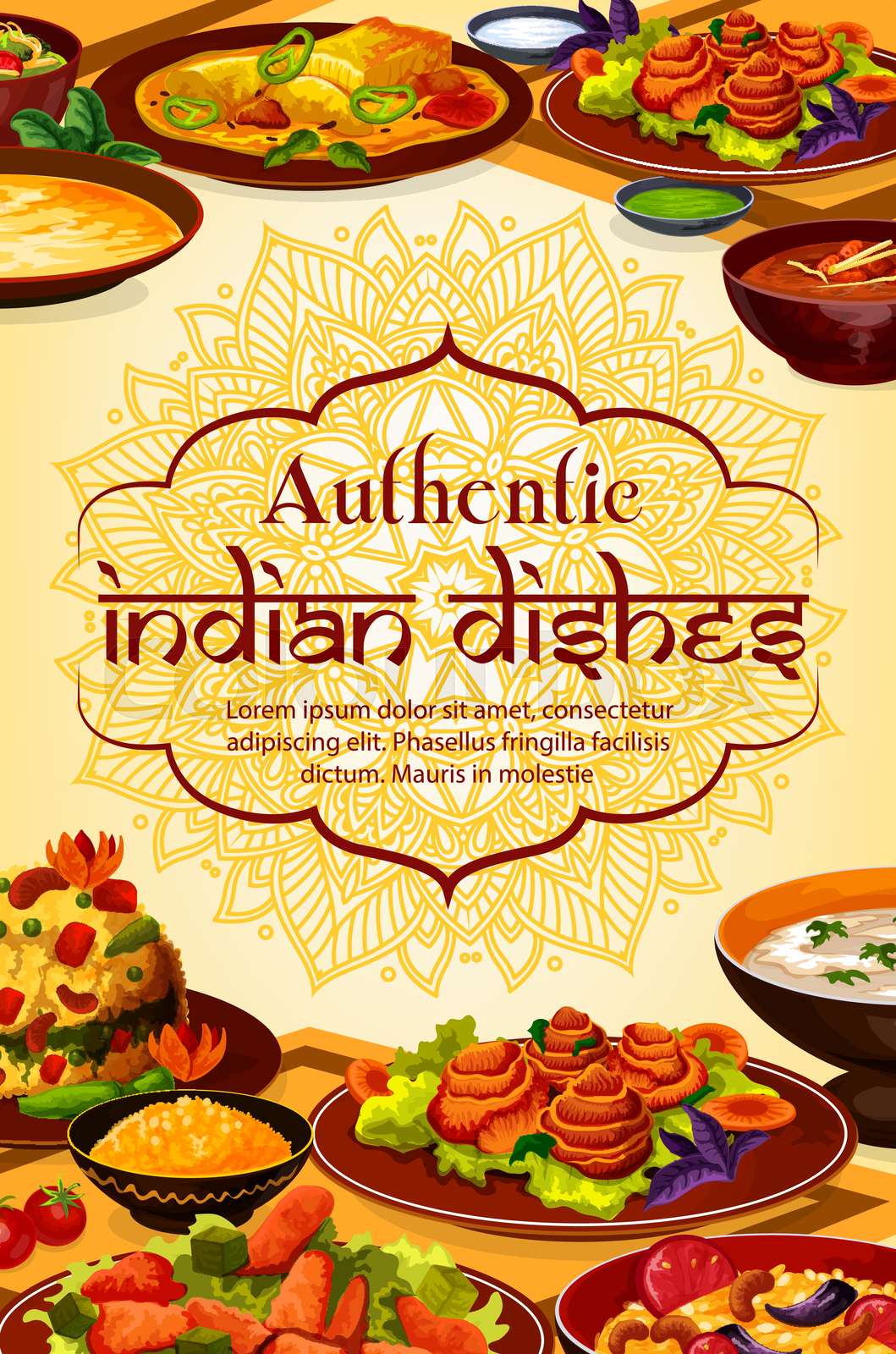 Authentic Indian food dishes, India meals menu | Stock vector | Colourbox