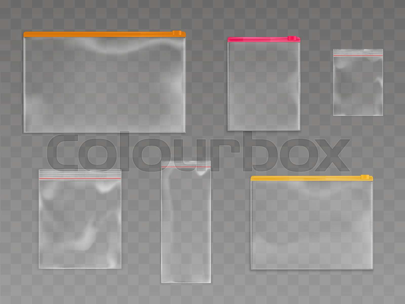 Plastic zip bags empty pouches packages mockup set | Stock vector