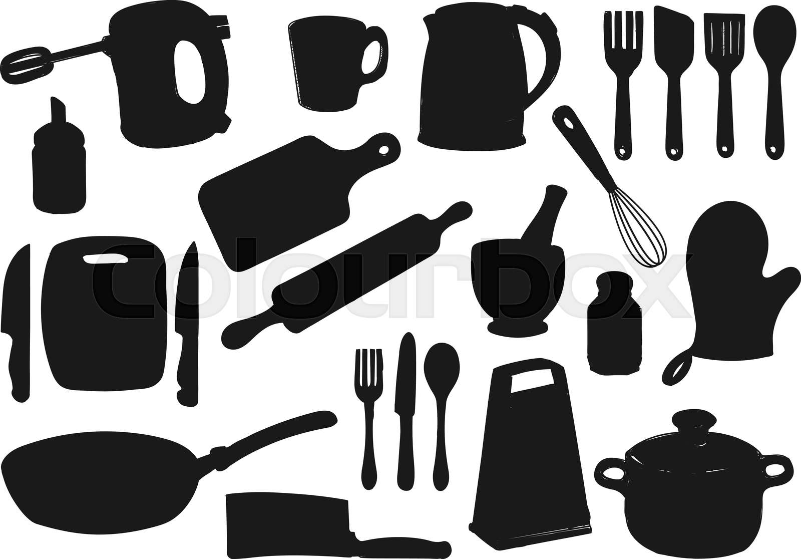 Kitchen utensil, appliance isolated silhouettes Stock vector Colourbox