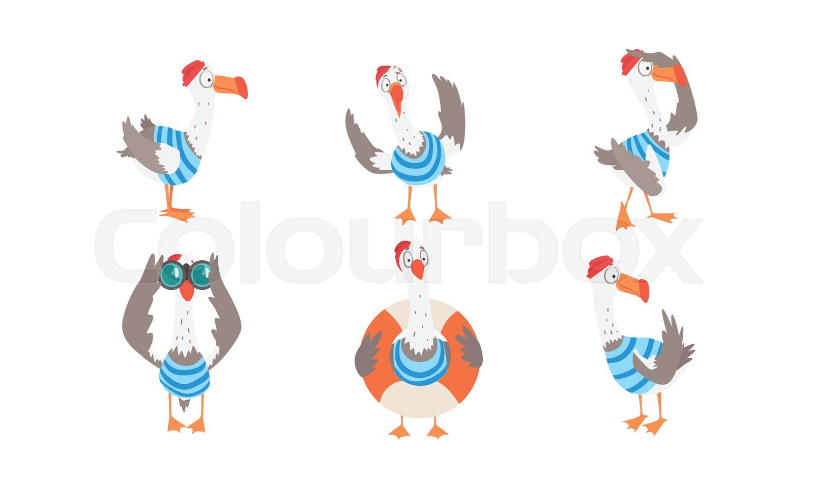 Seagull Sailor Collection Funny Captain Bird Cartoon Character In Seagull Sailor Collection Funny Captain Bird Cartoon Character In