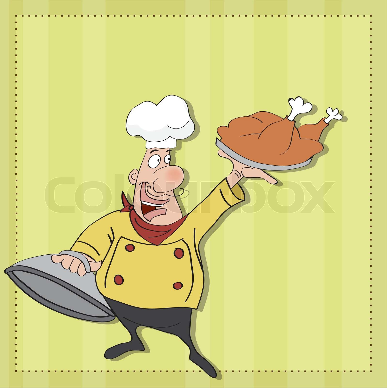 funny cartoon chef with tray of food in hand | Stock vector | Colourbox