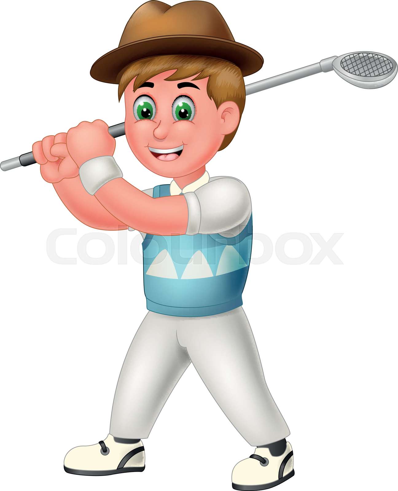 Golfer Player Boy With Golf Stick Cartoon Stock vector Colourbox