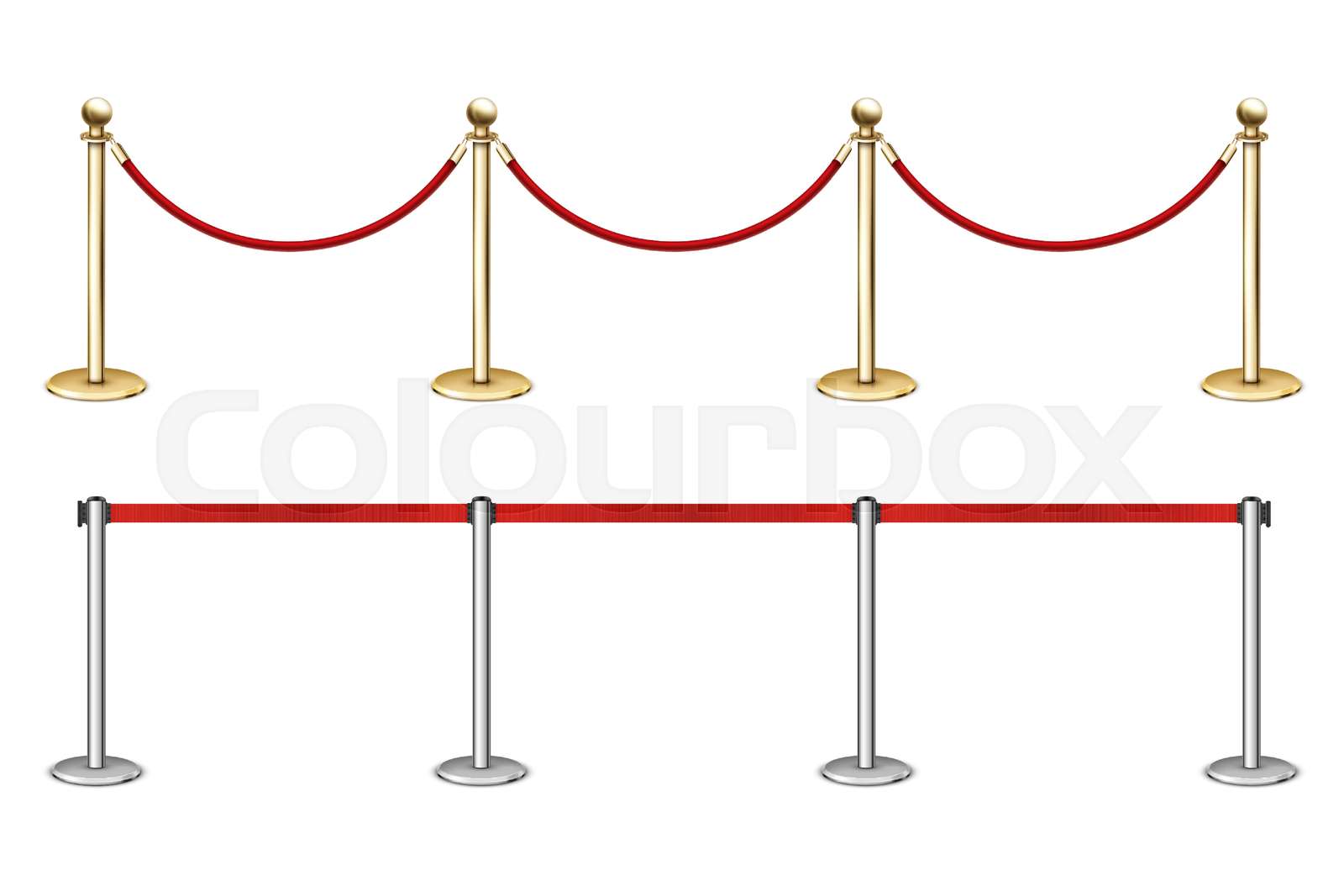 Golden rope barrier with red velvet rope fence. | Stock vector | Colourbox