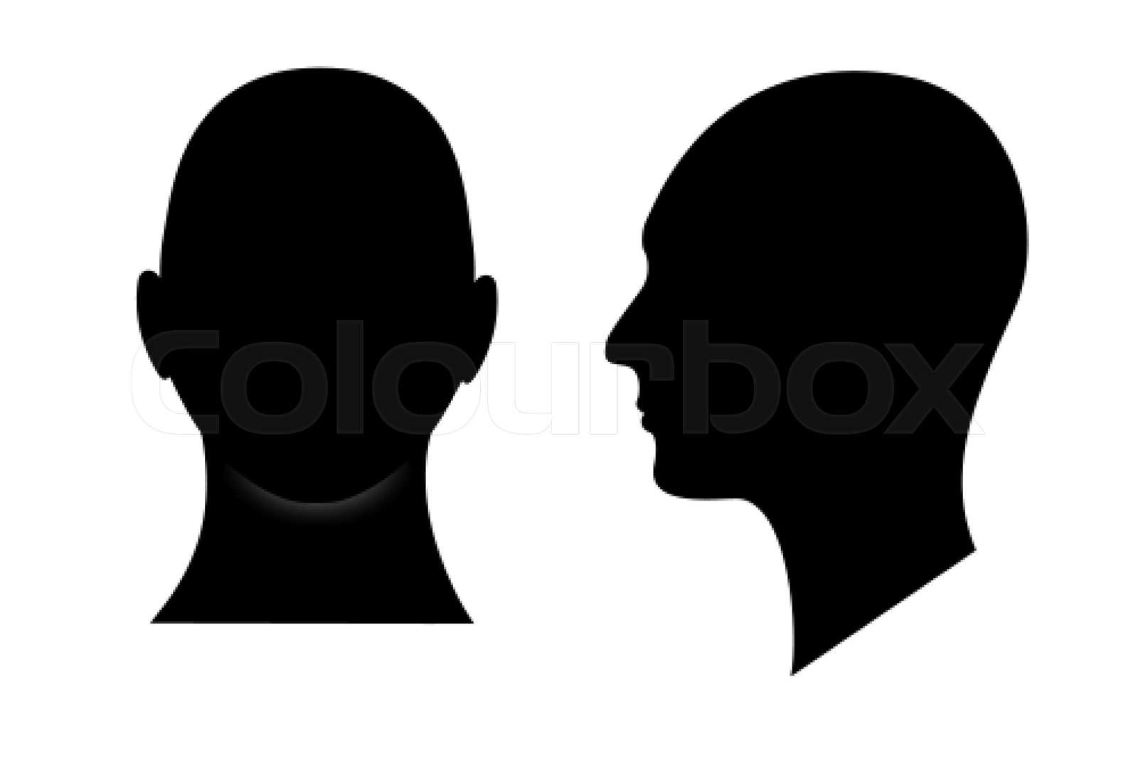 Front and side view silhouette of a man head. Anonymous male person