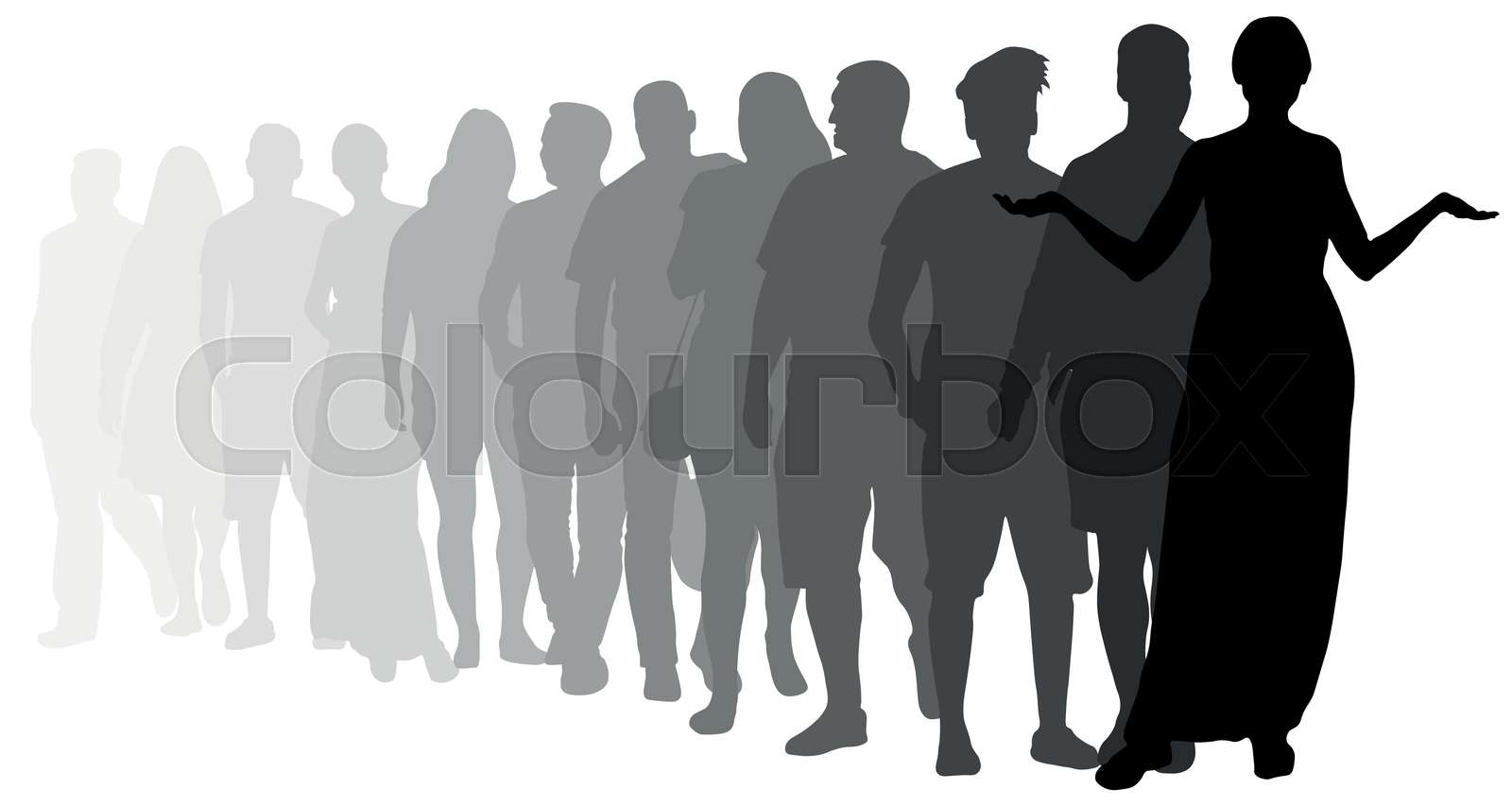 Indignant of people stand in line. Angry crowd of people. Silhouette ...