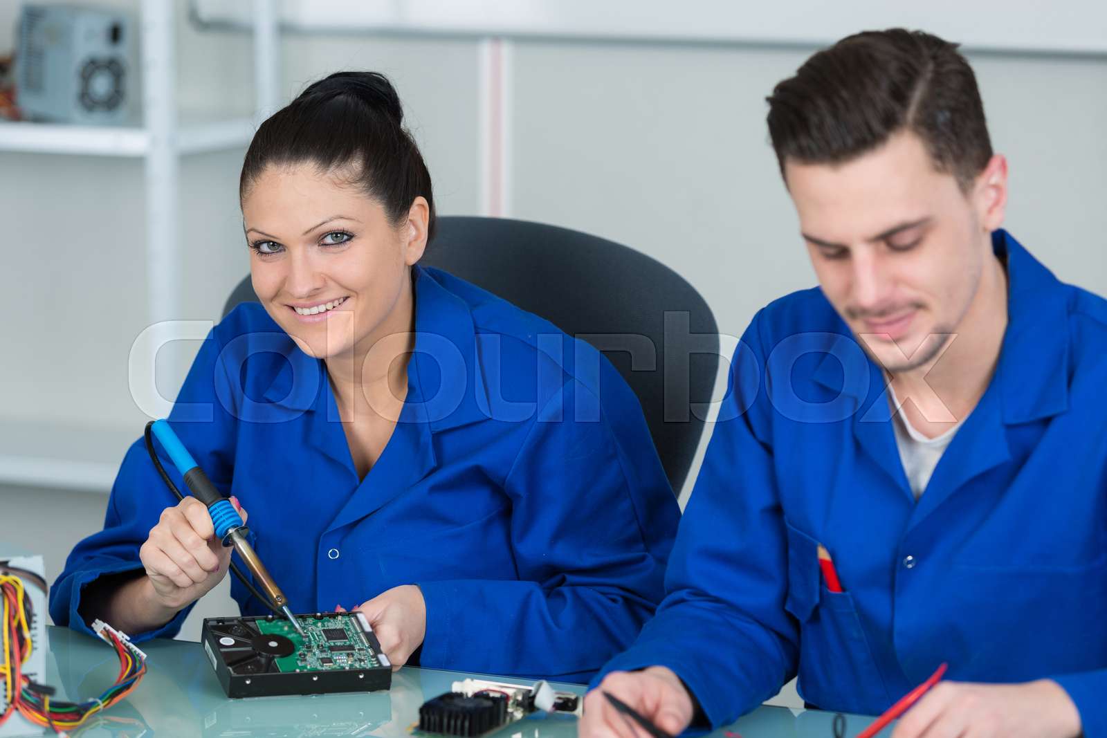 focused students in electronic class at the university Stock image