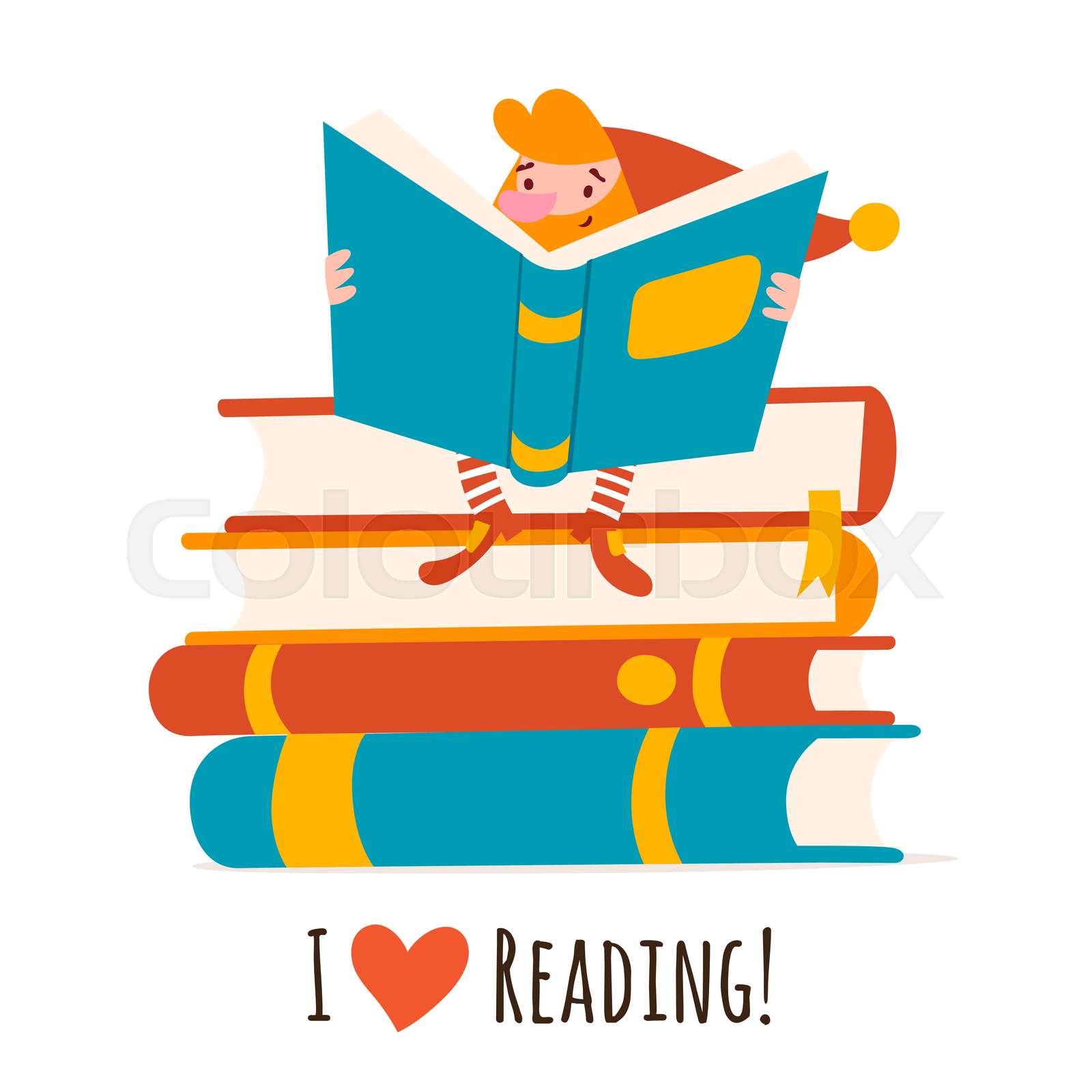 Vector gnome character reading a book card Stock vector Colourbox