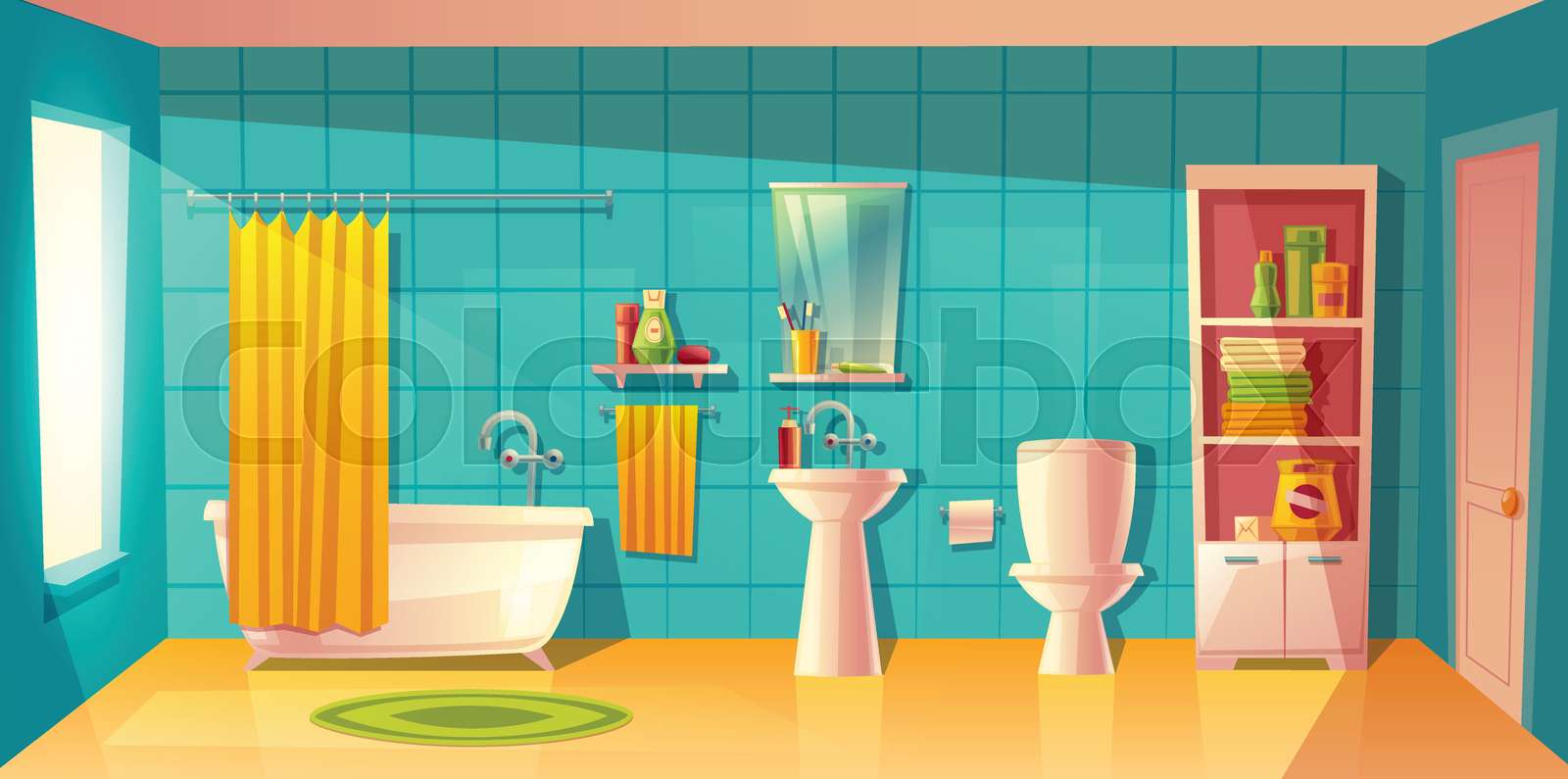 Vector bathroom interior, room with furniture Stock vector Colourbox