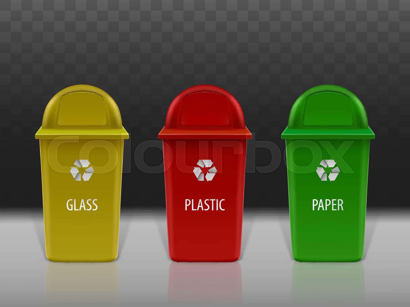 Garbage recycling containers set, eco litter bins. Stock vector