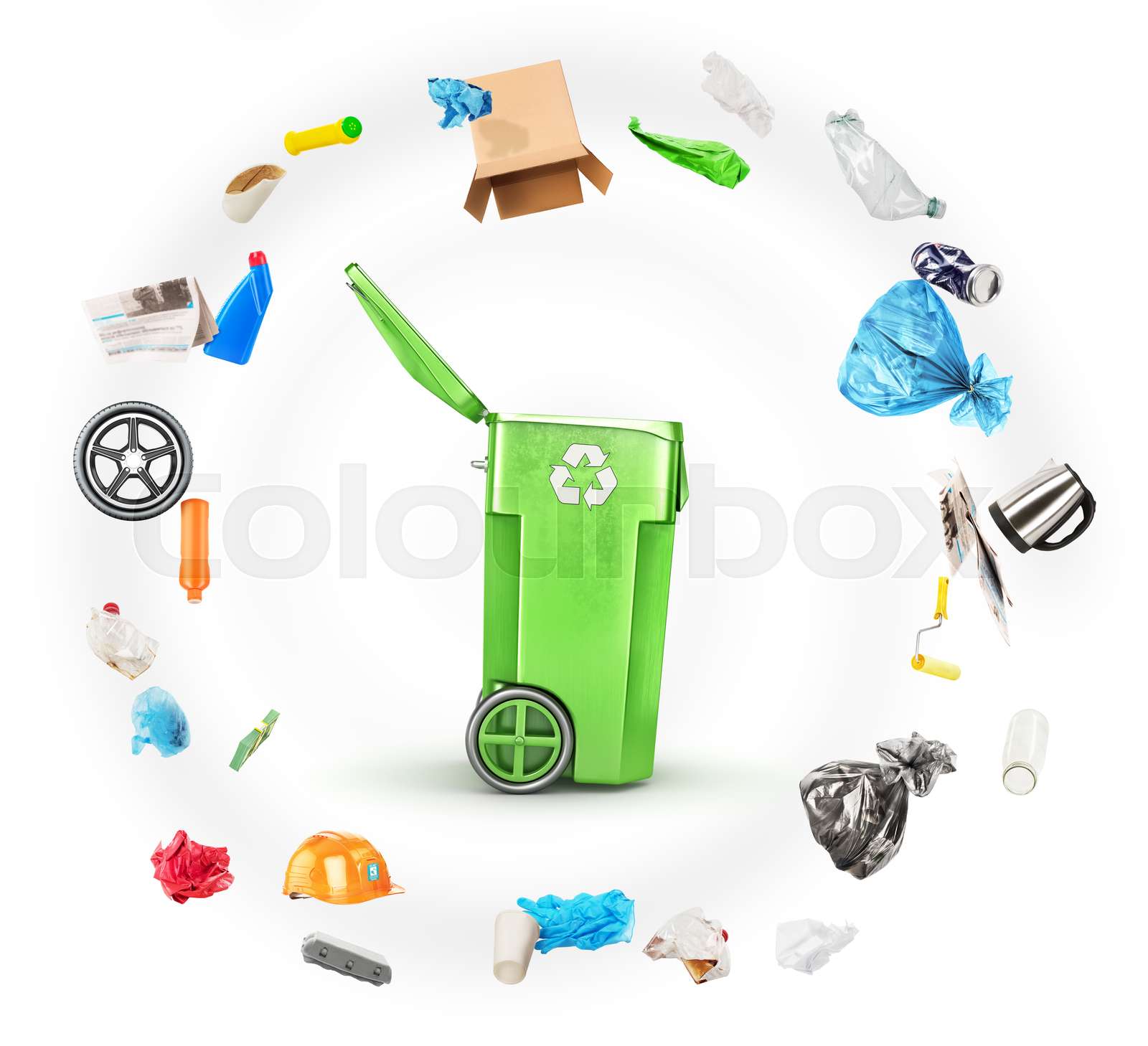 Recycling concept. The transition of recycled materials to various ...