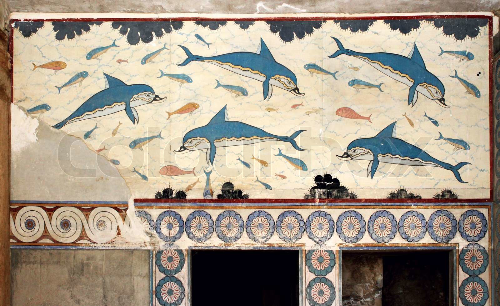 Minoan dolphins mural painting fresco Stock image Colourbox