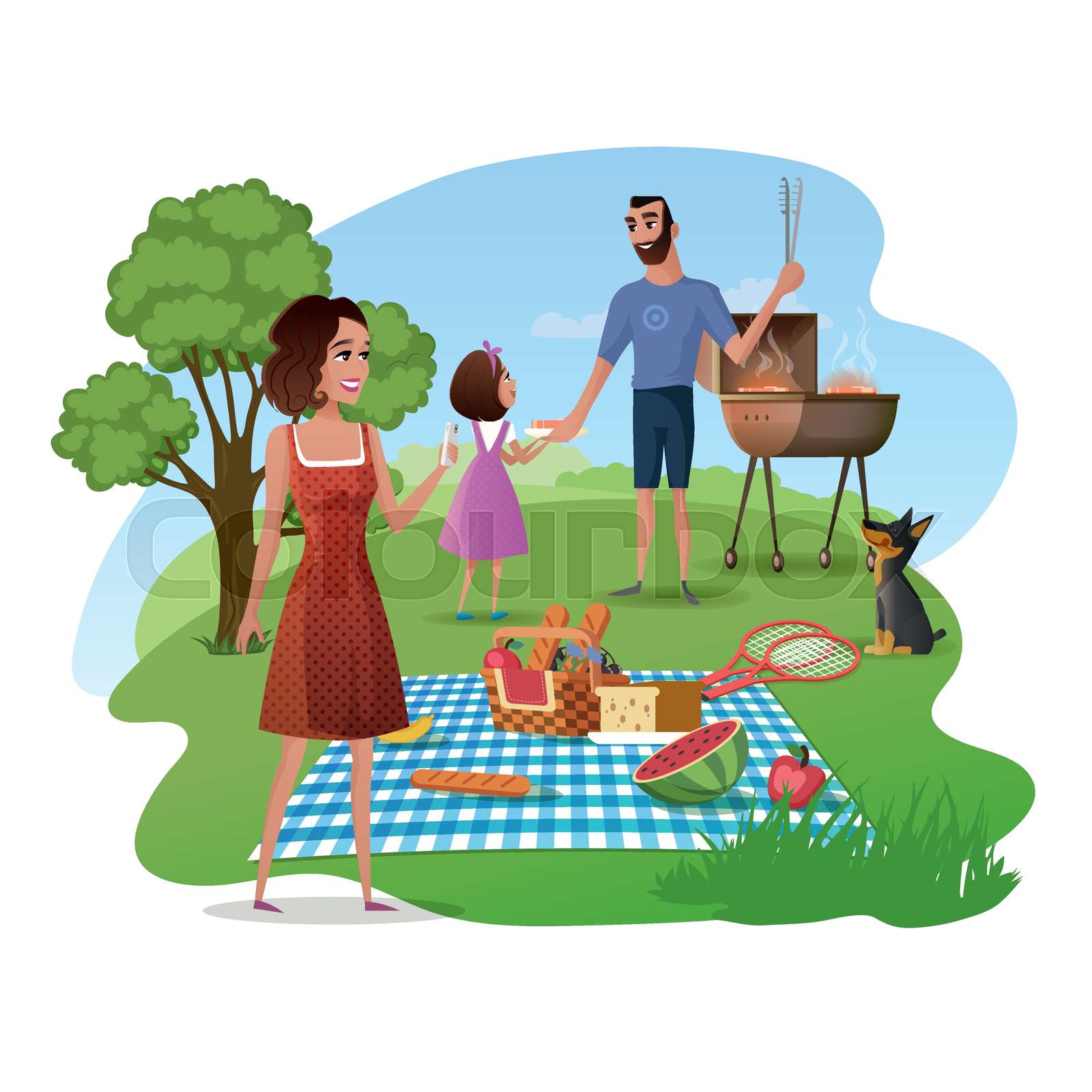 Family picnic in park or garden cartoon vector stock vector colourbox