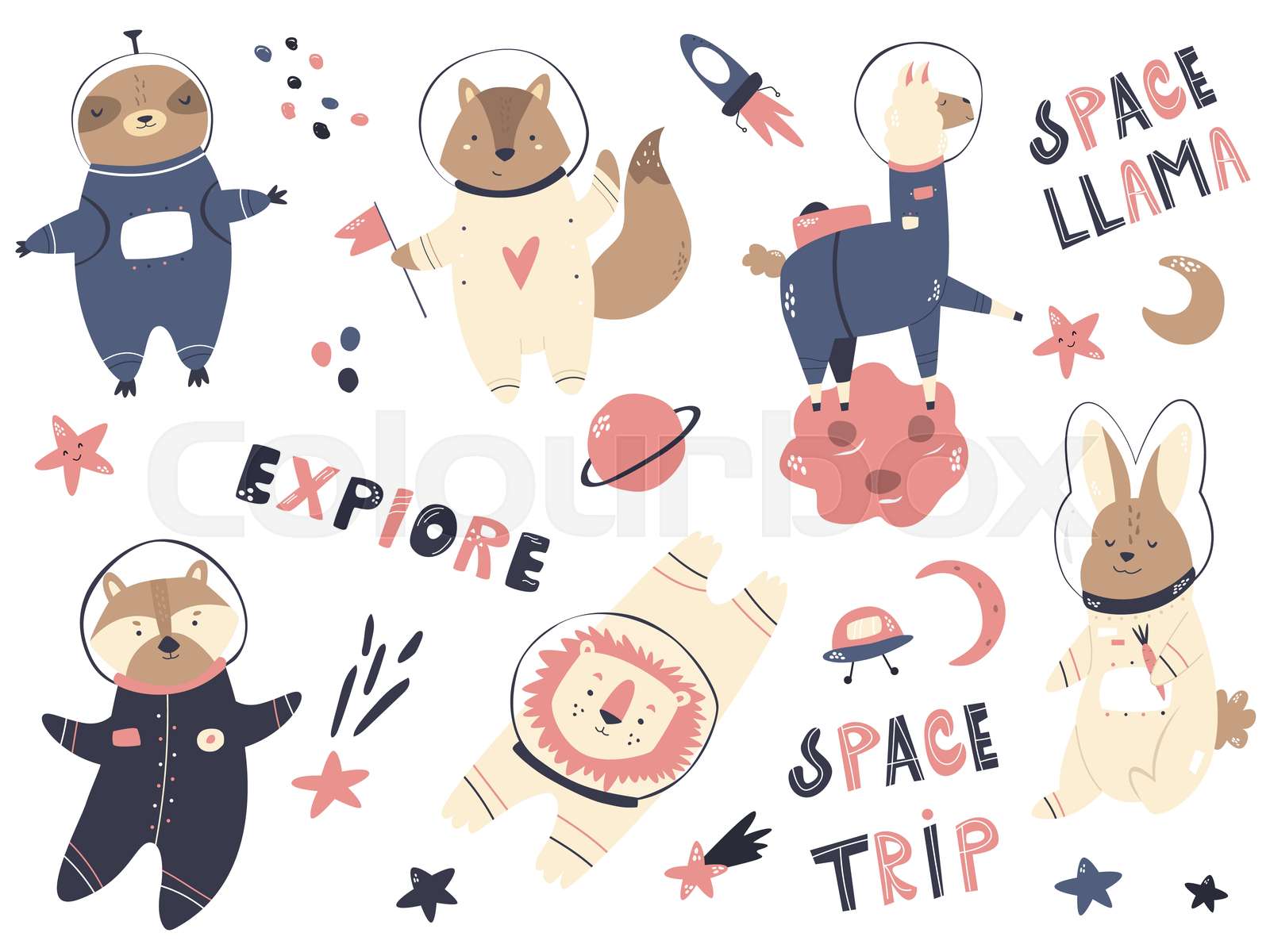 Big set of astronaut animals and space animals. | Stock vector | Colourbox
