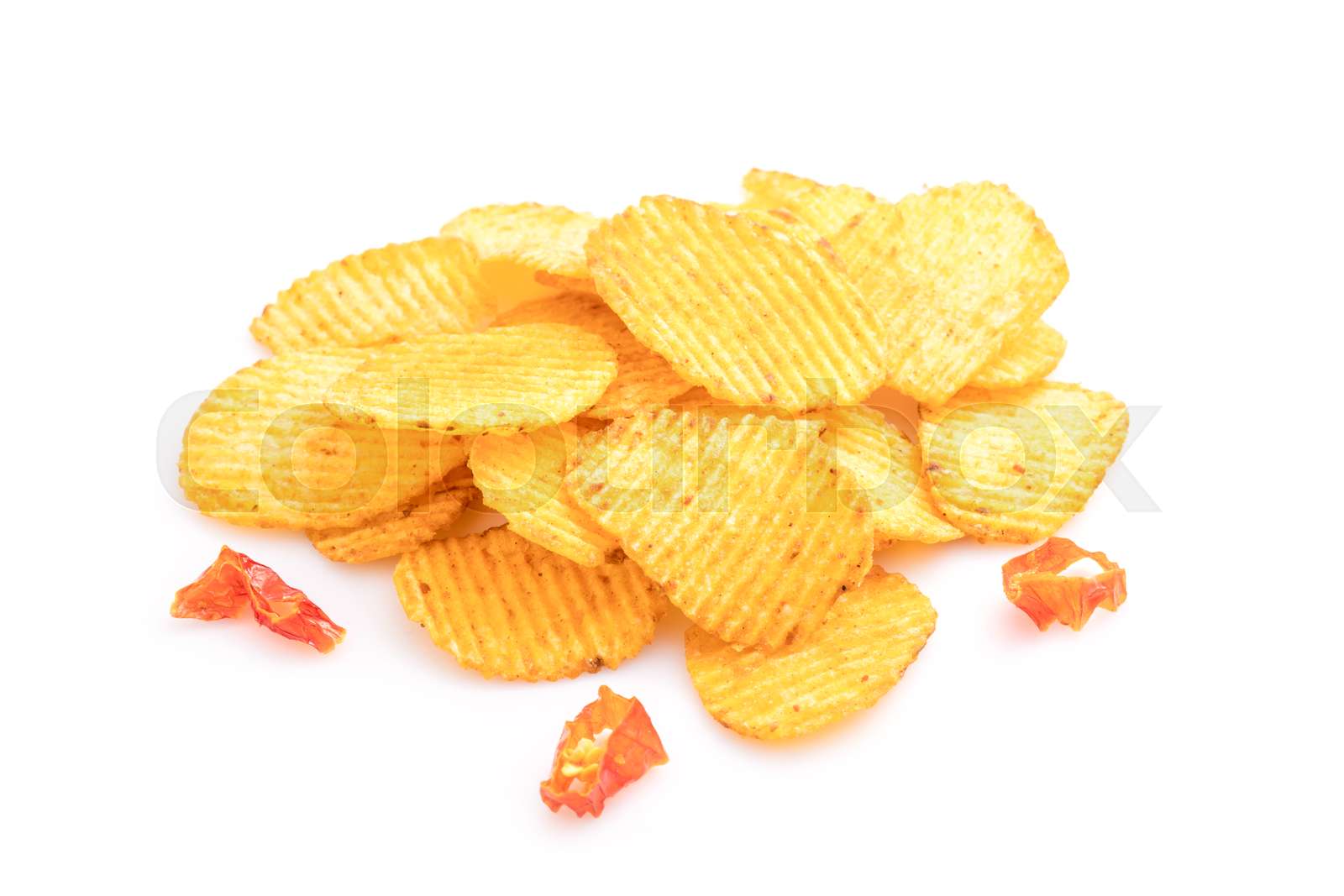 pile of potato chips for food or snack concept. Studio shot isolated on