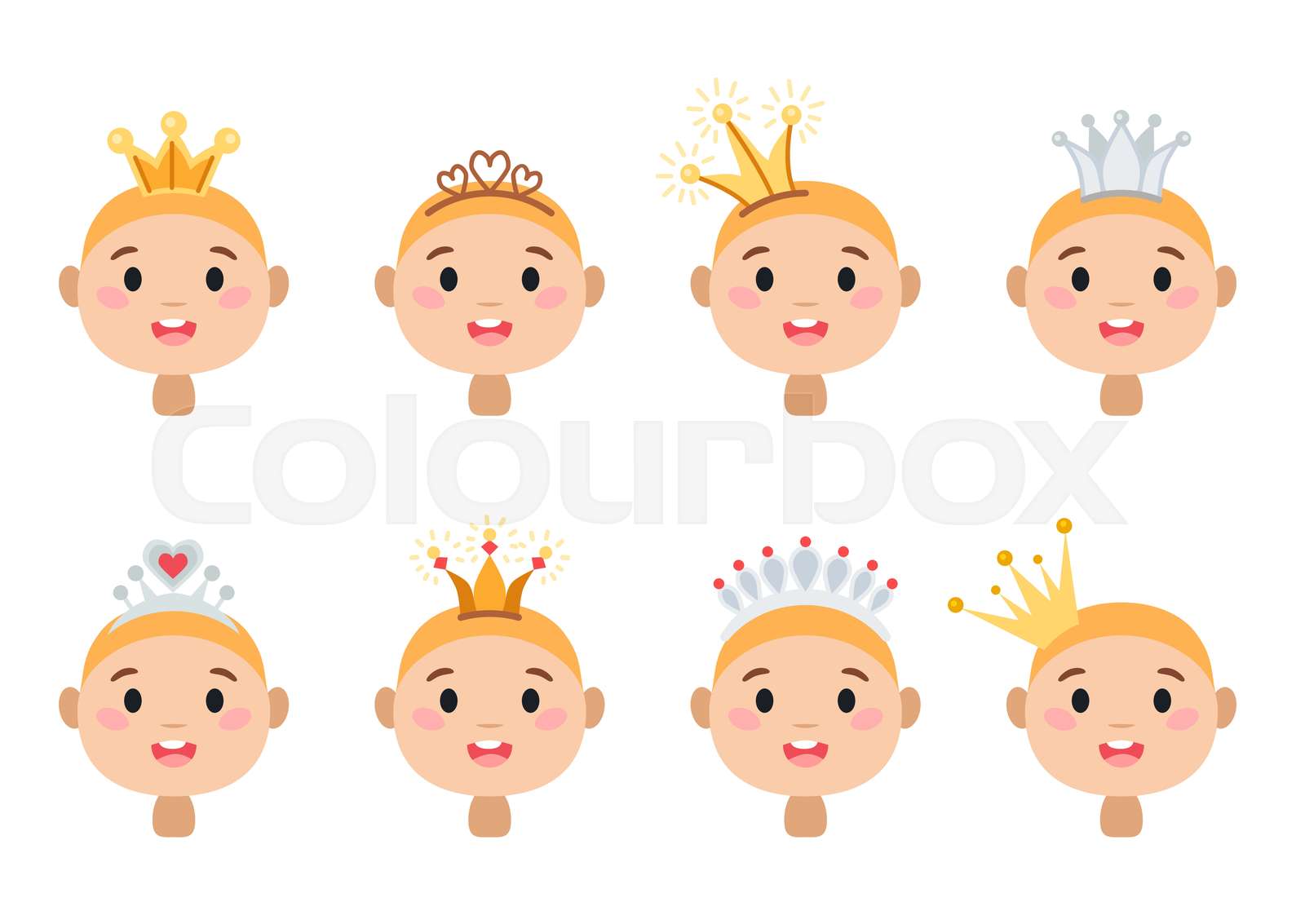 Set of cartoon crowns isolated on white Stock vector Colourbox