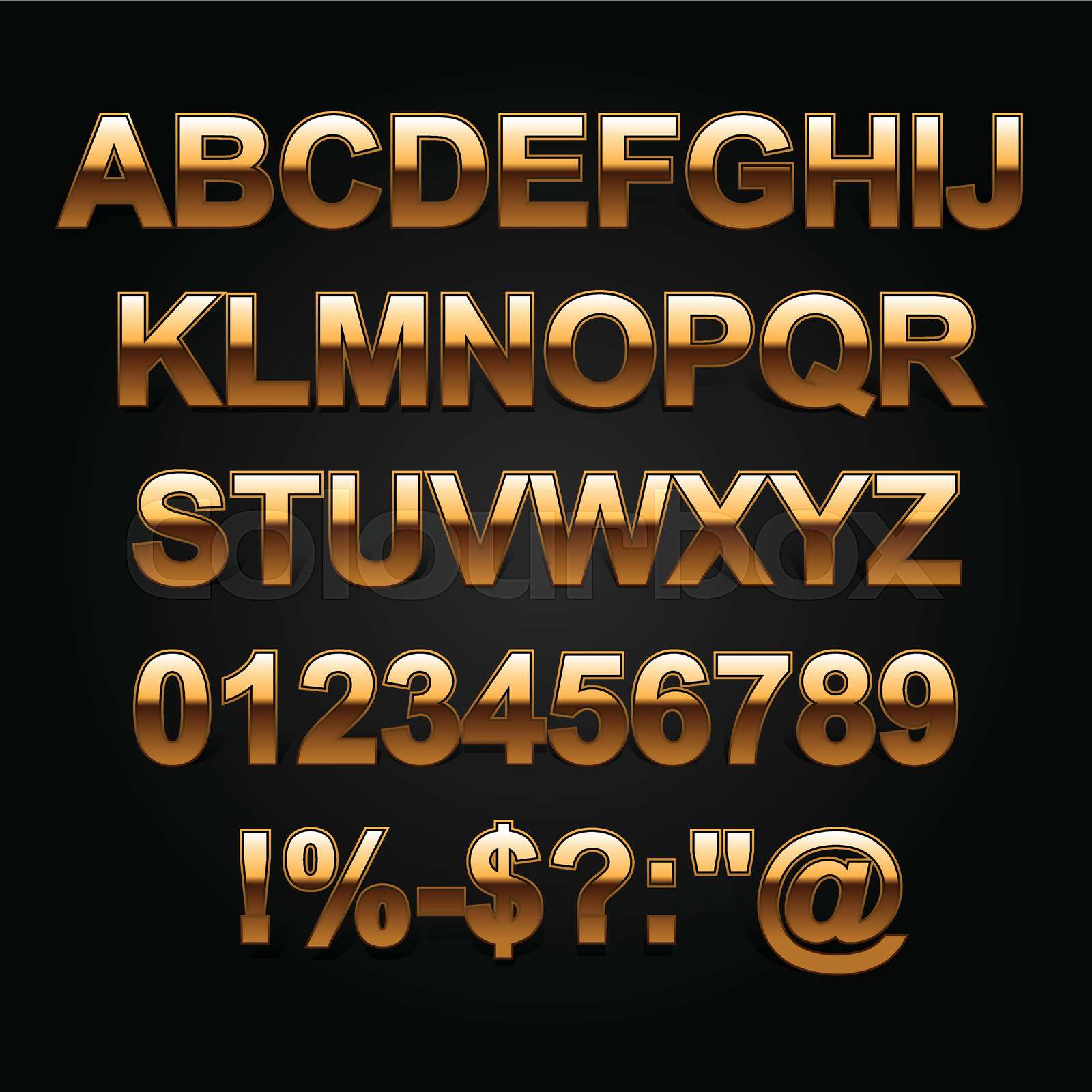 Gold Metal letters style alphabet collection set. | Stock vector