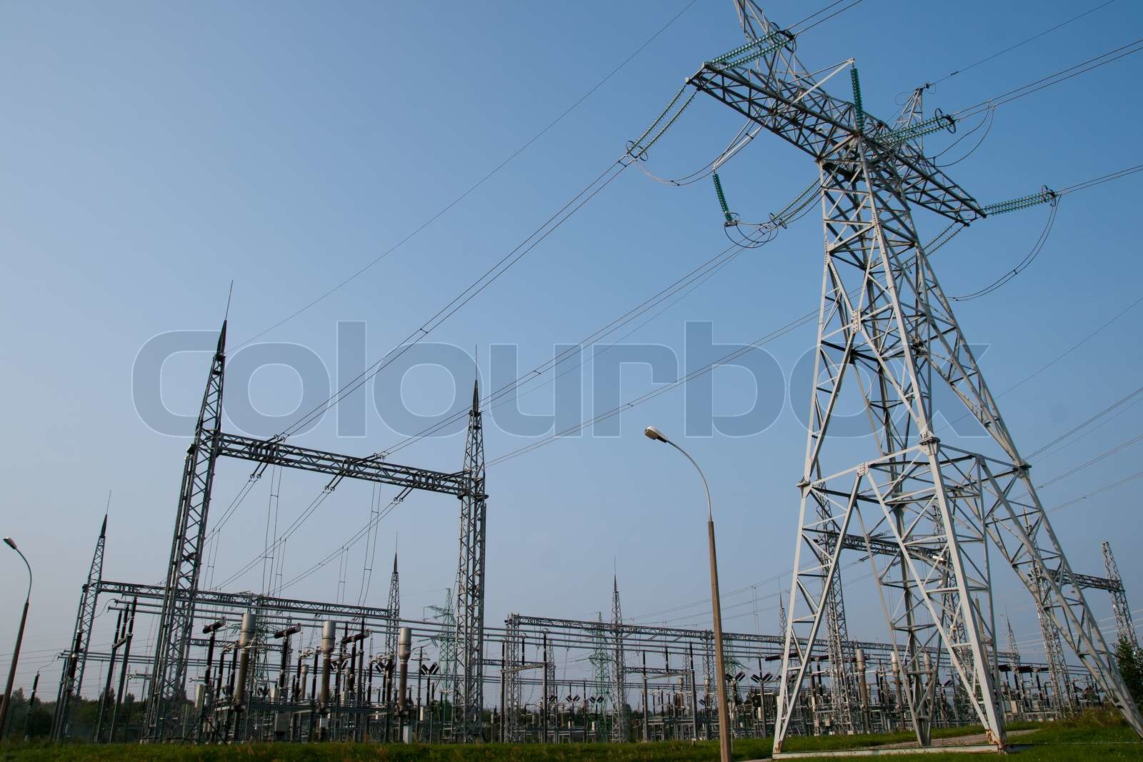 Hochspannungsleitung Stock Bild Colourbox