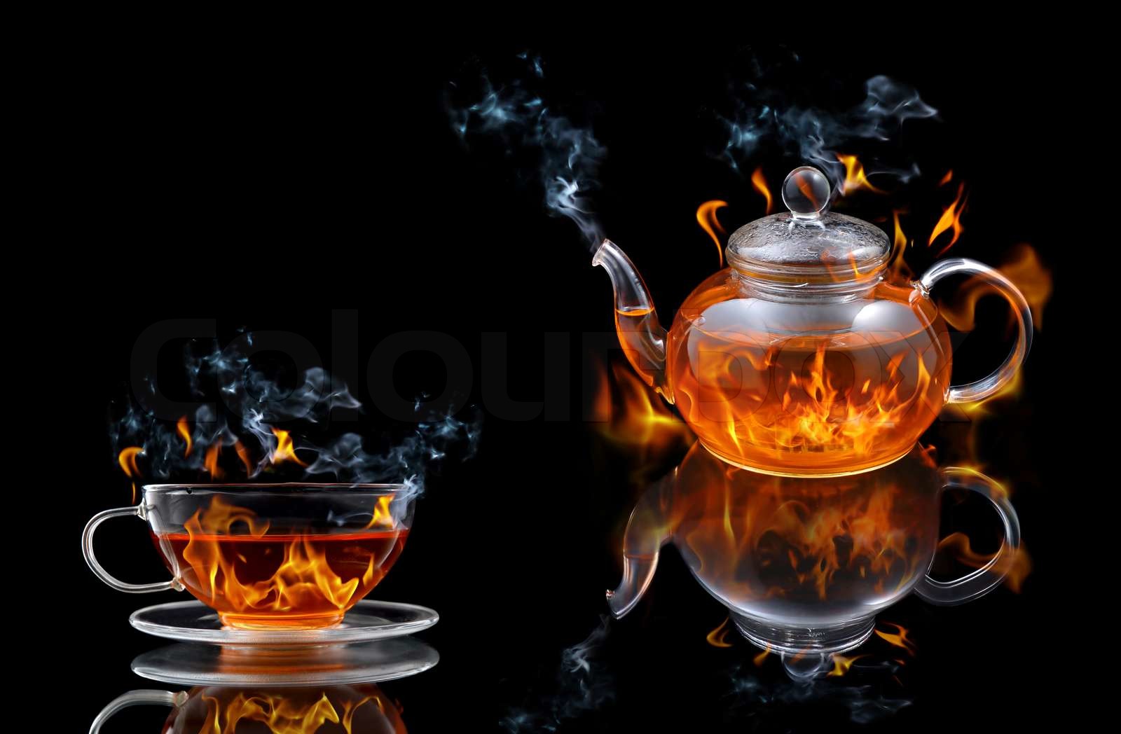 Burning tea Stock image Colourbox