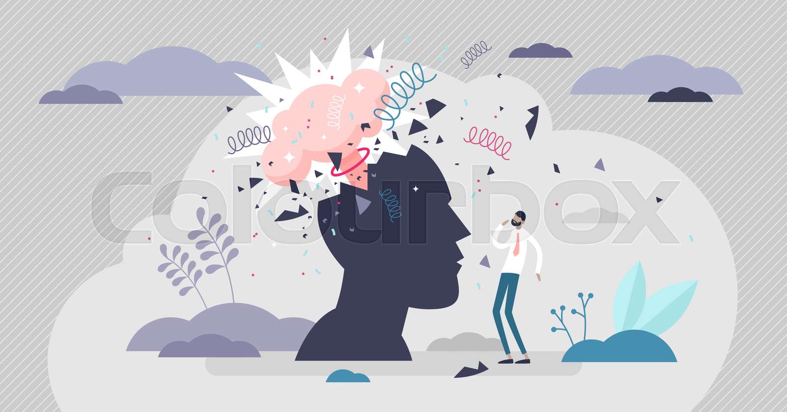 Head Explode Vector Illustration Mind Blowing Flat Tiny Persons