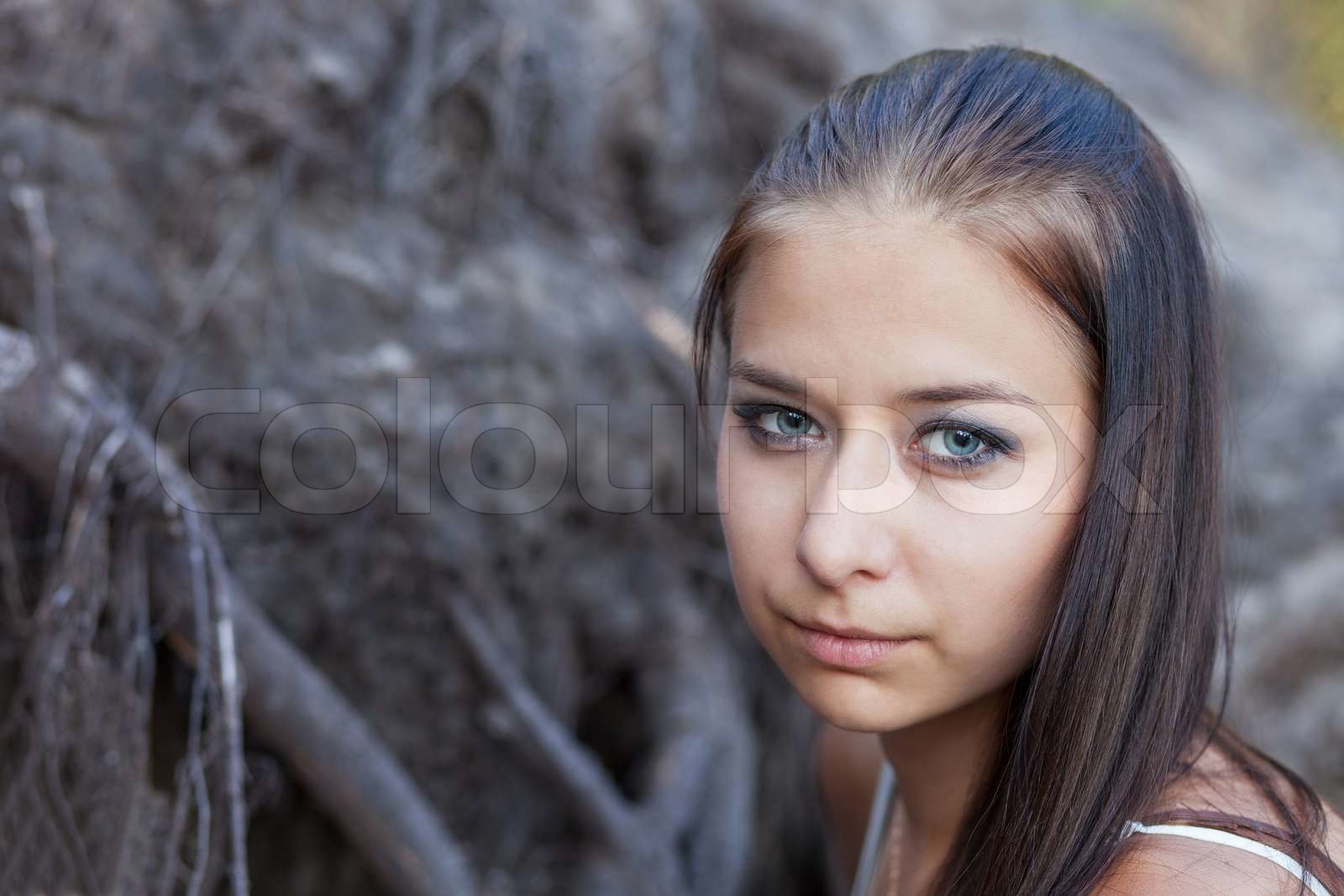 Portrait of melancholy girl Stock image Colourbox