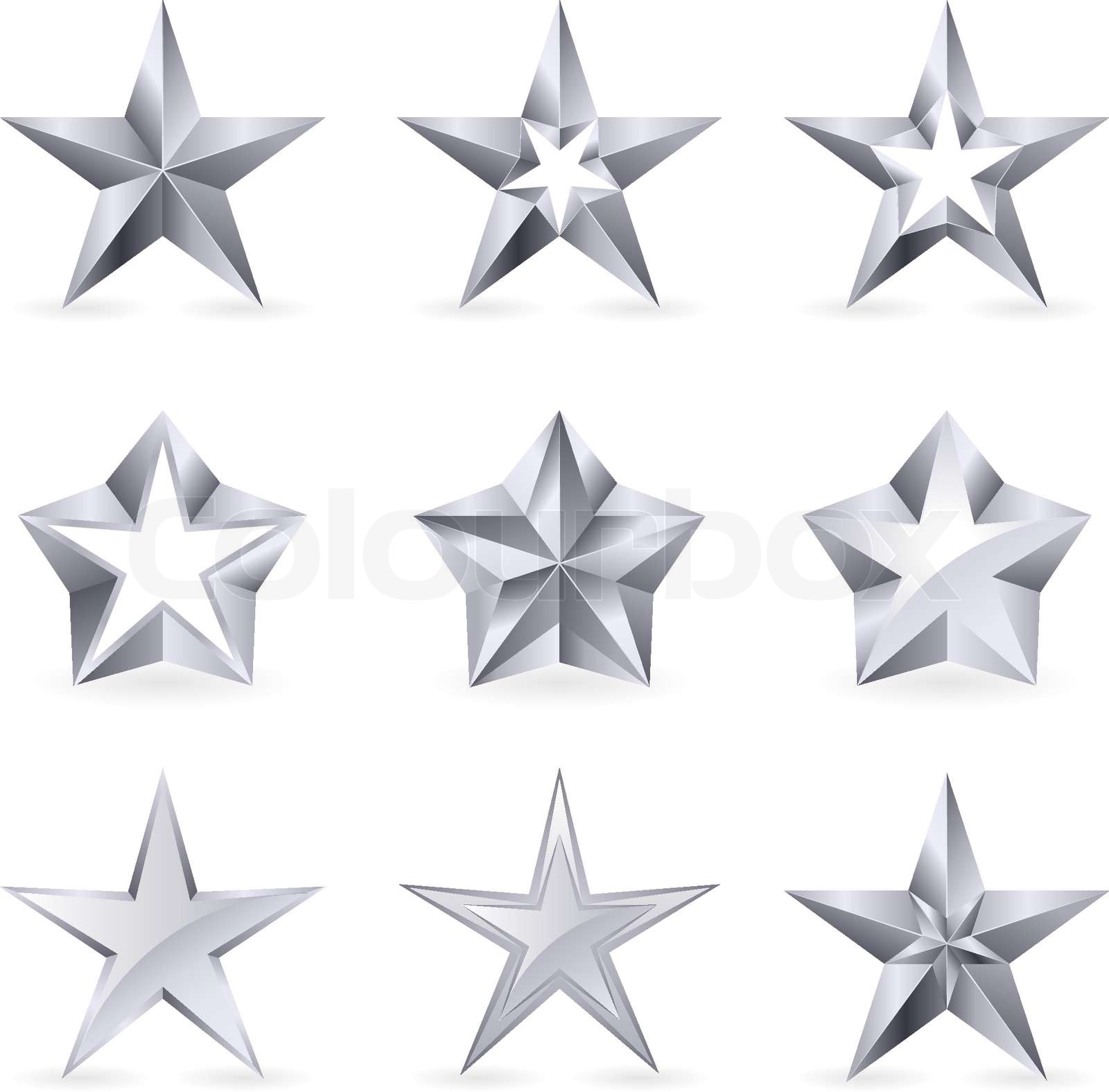 Different types and forms of silver stars | Stock vector | Colourbox