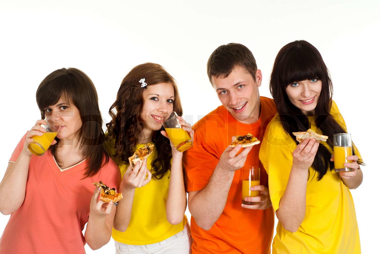 Best friends eat a pizza together | Stock image | Colourbox