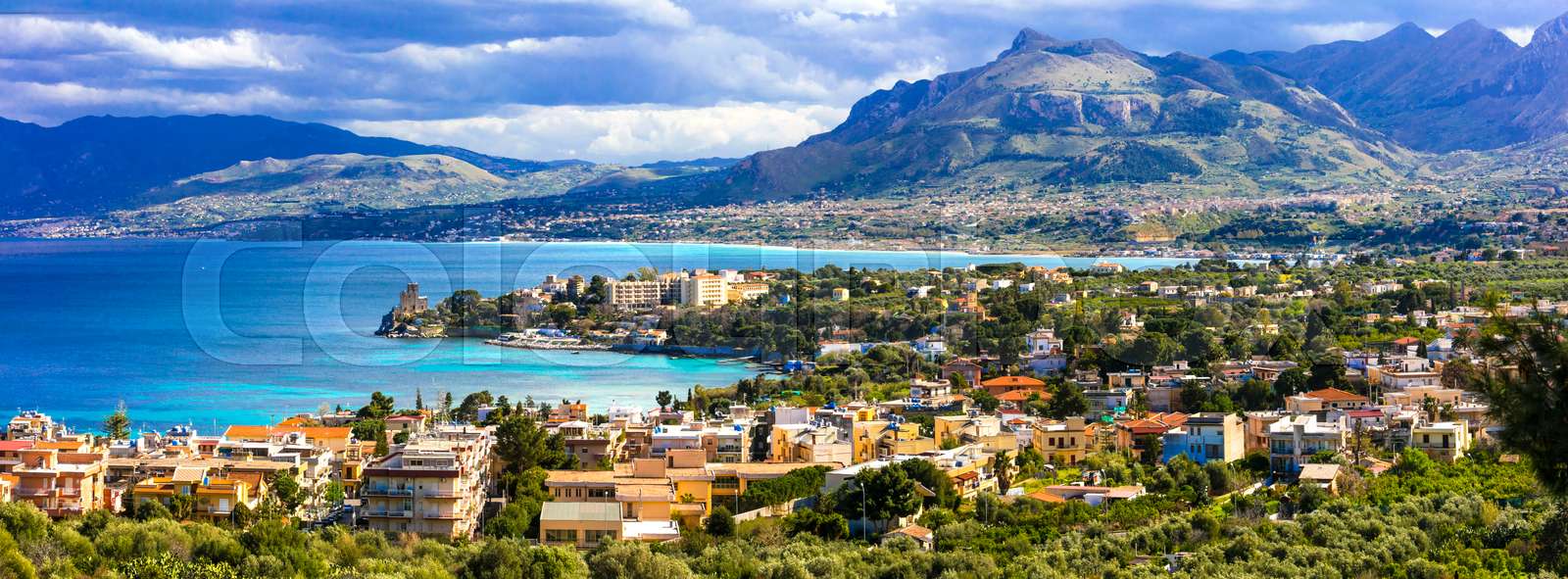Amazing scenic Sicily - beautiful coastal town Santa Flavia. Italy ...