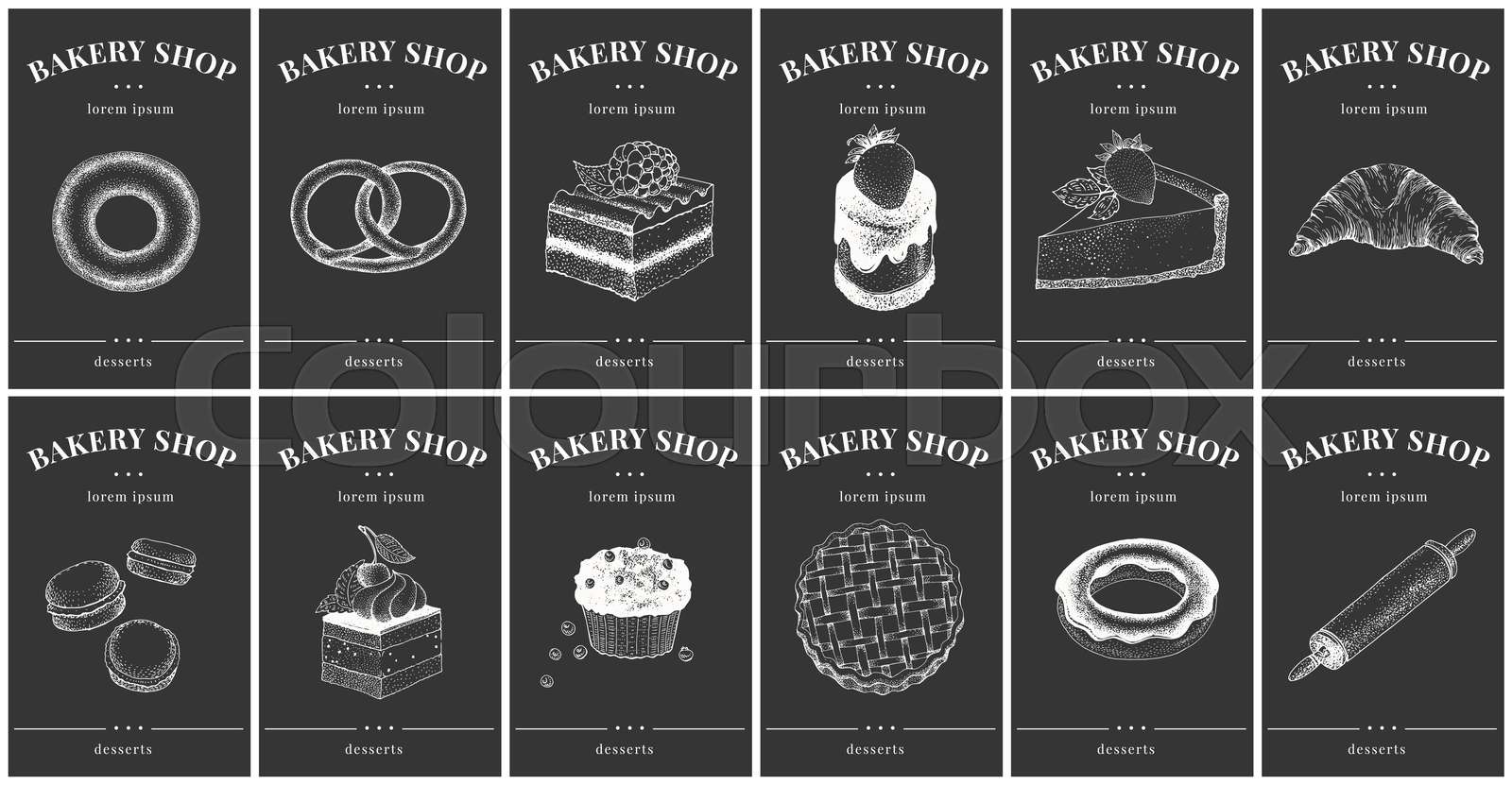 Labels with bakery and desserts. Vintage set templates price tags for