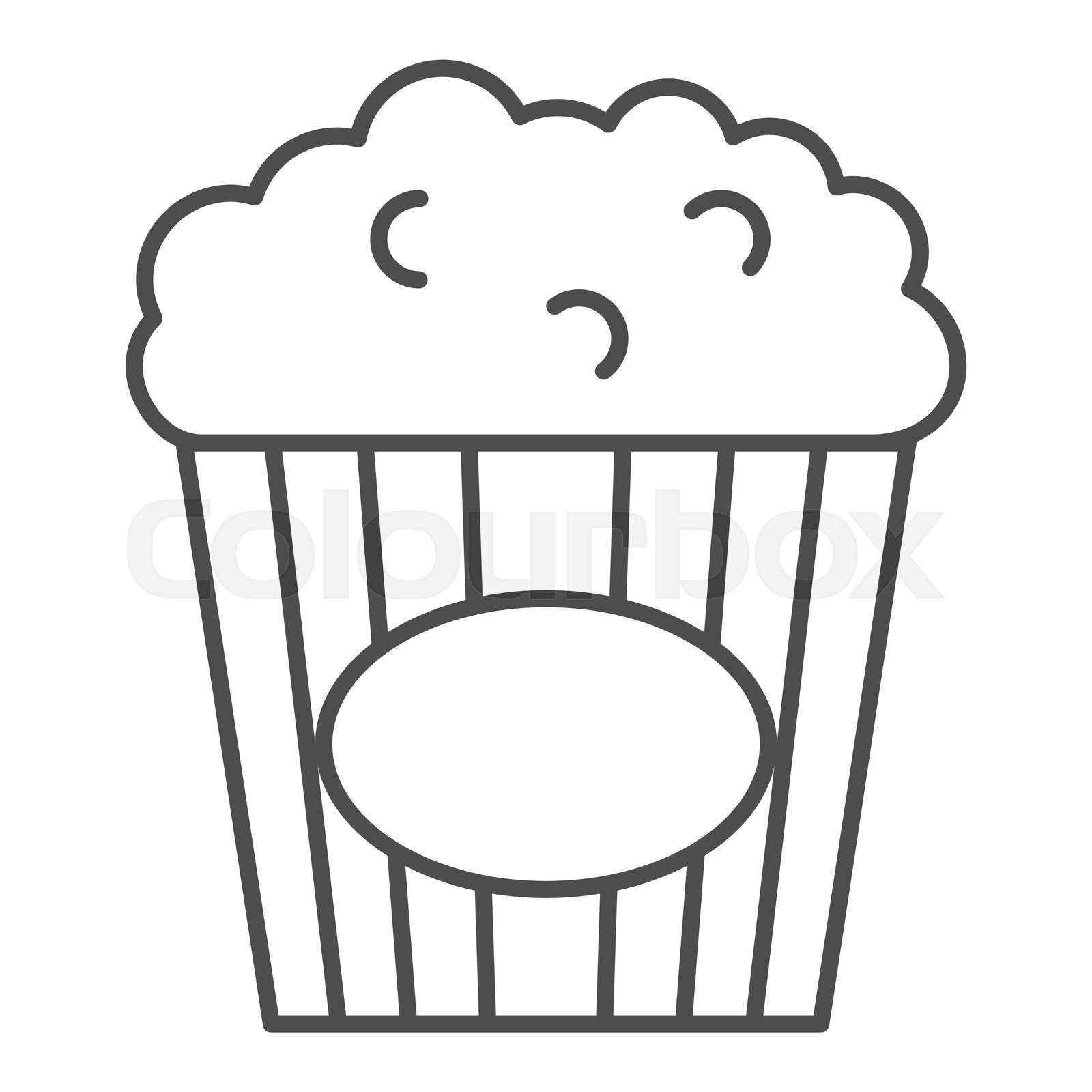 Popcorn thin line icon, Street food concept, popcorn in striped tub