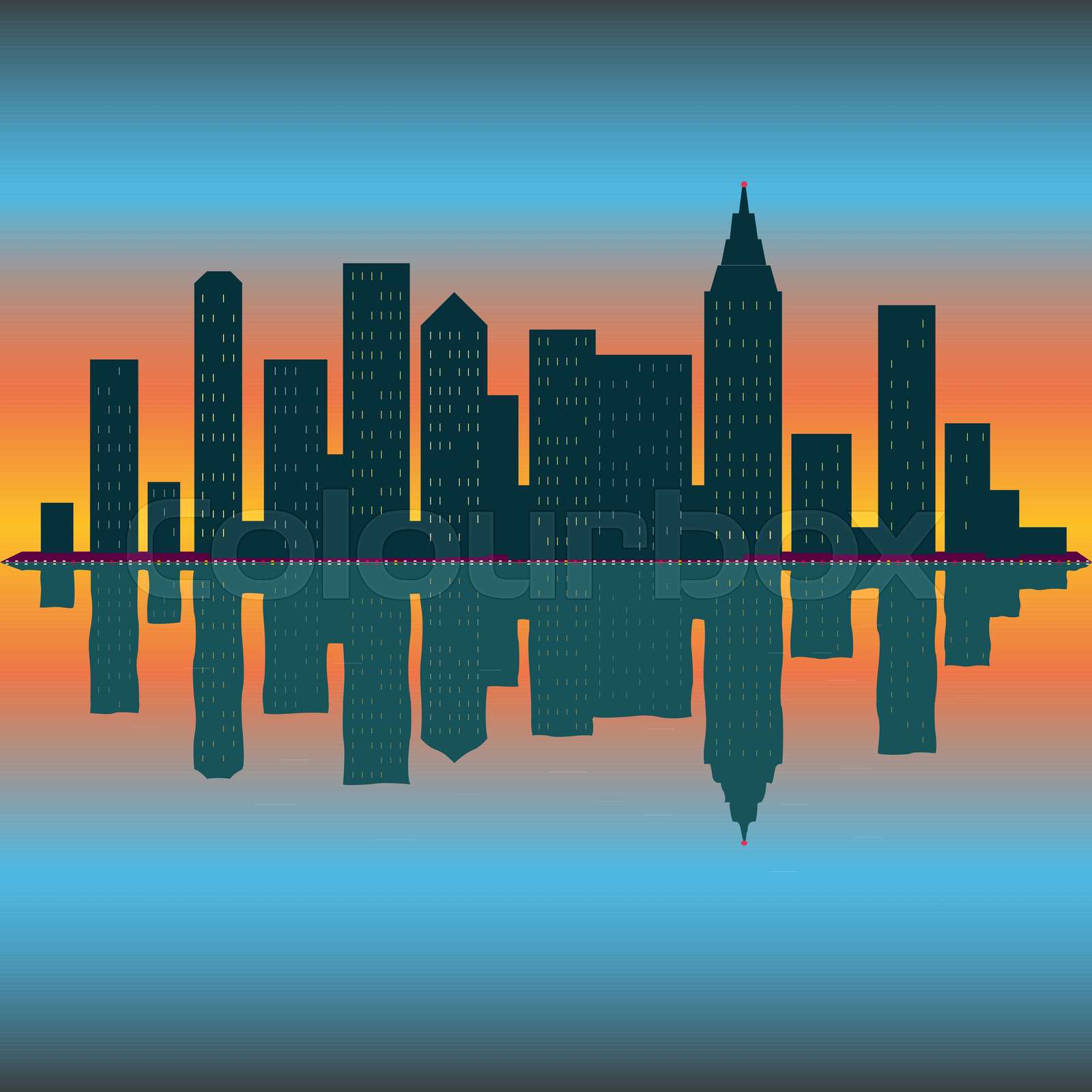 Skyline Wallpaper With Skyscrapers In Sunset Or Sunrise Eps10 Vector