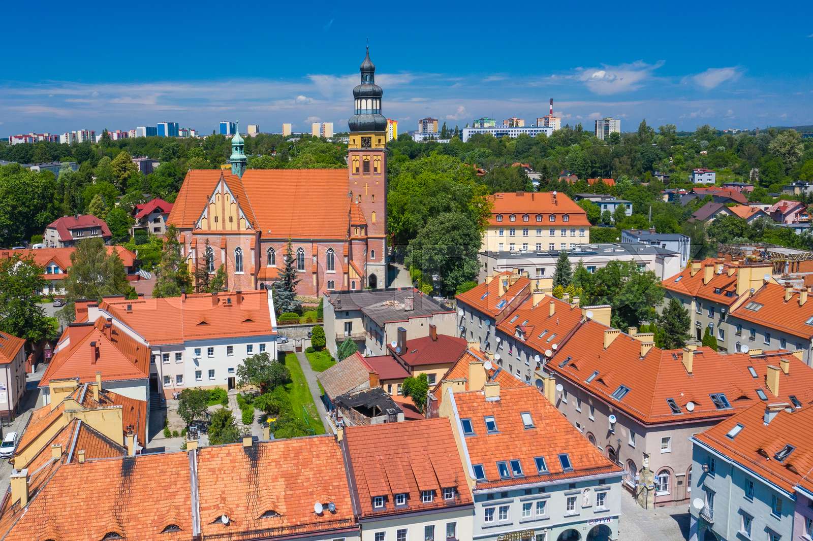 Wodzislaw Slaski. Poland. Aerial view of main square and city center of