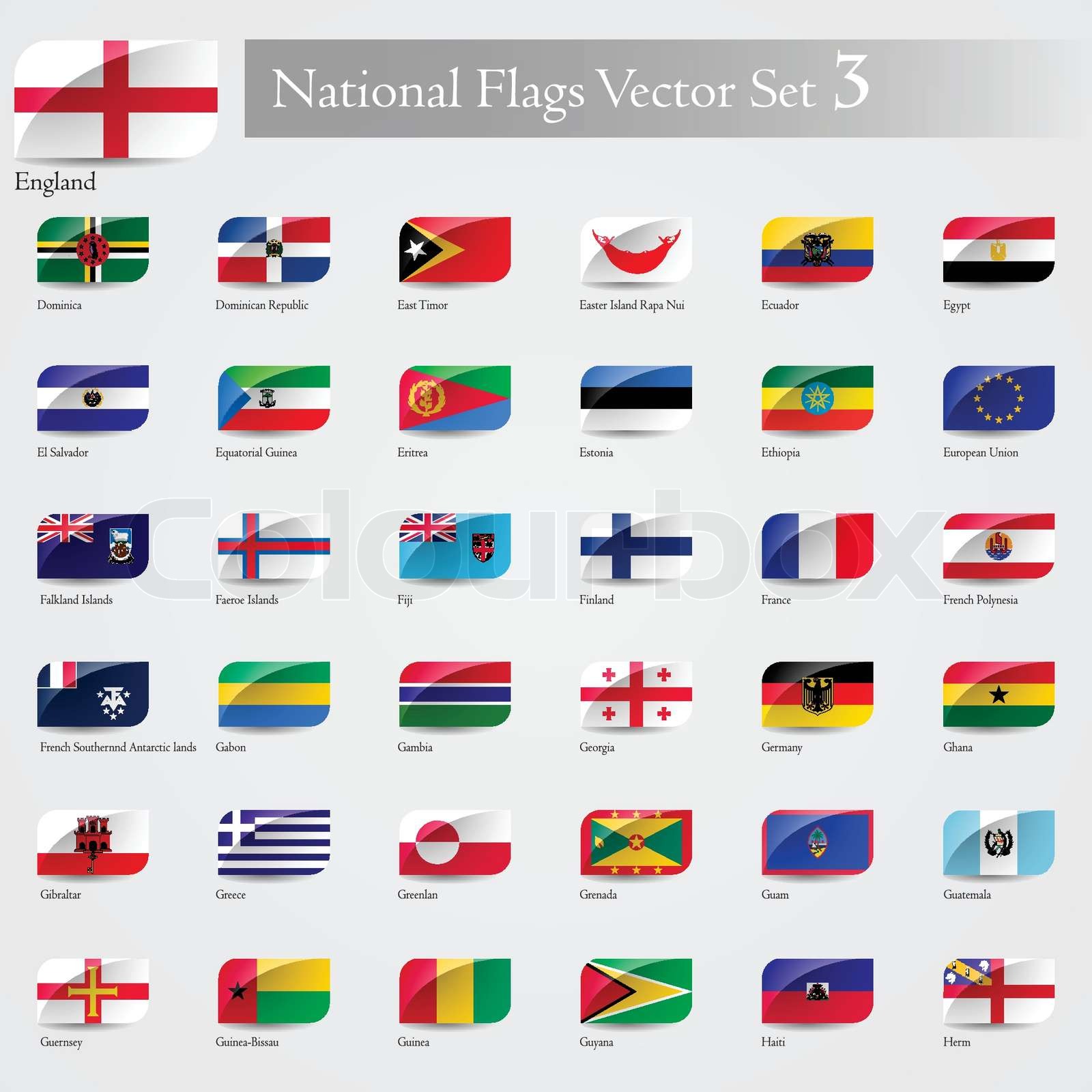 Vector Nationalflaggen der WeltPrägung / Runde Eckeset 3 Stock