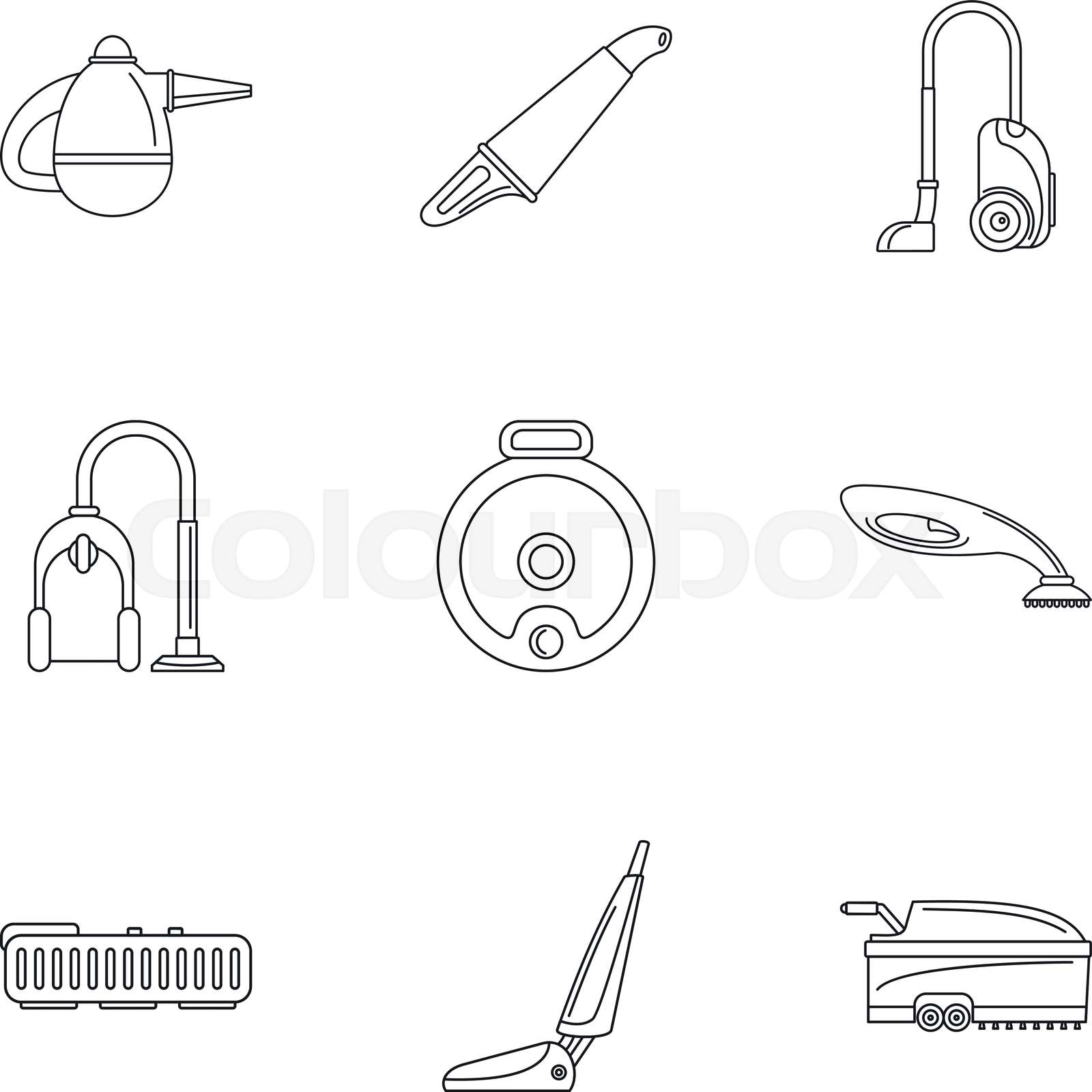 Carpet sweeper icon set, outline style Stock vector Colourbox