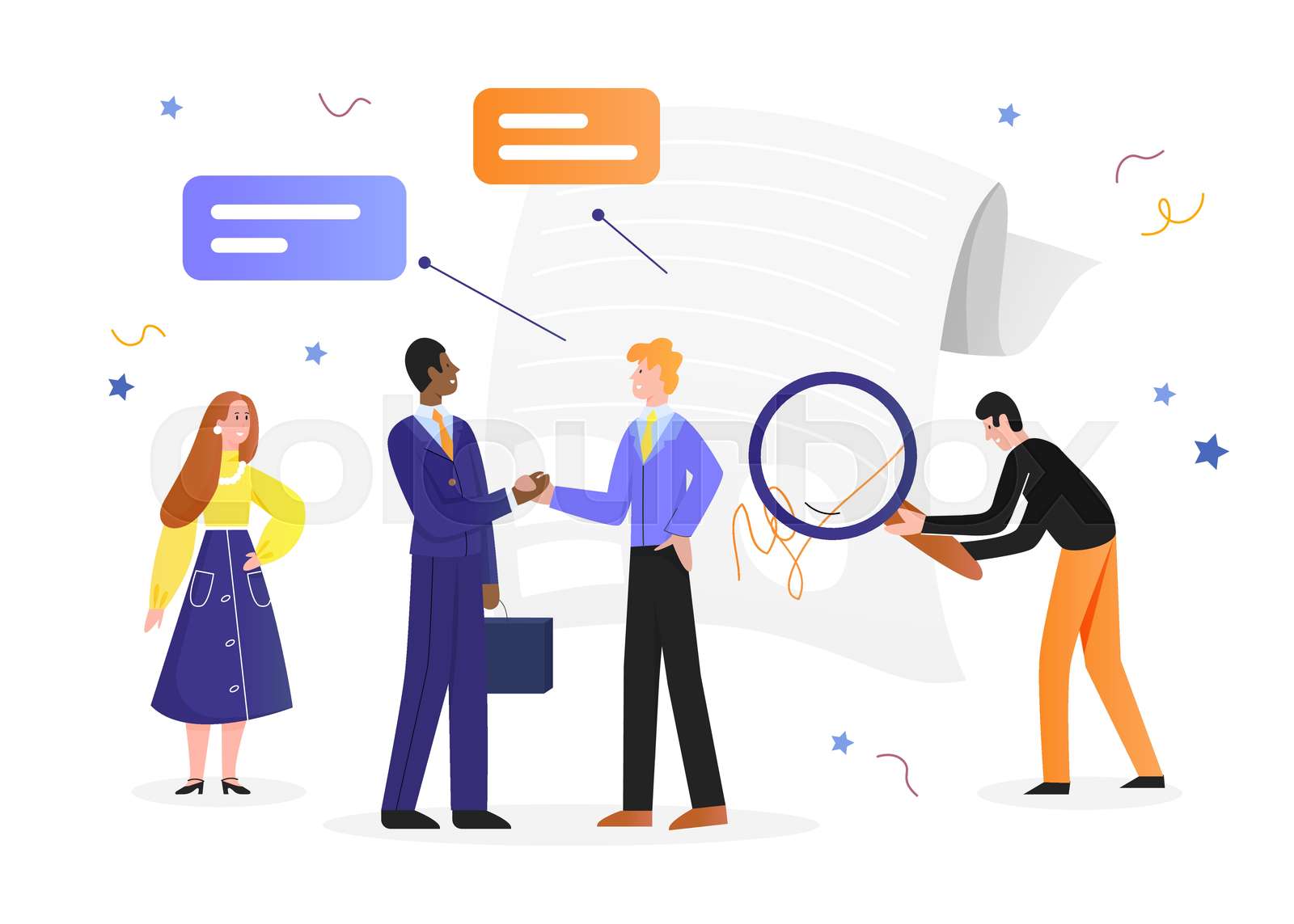 Business agreement vector illustration, cartoon flat happy businessman