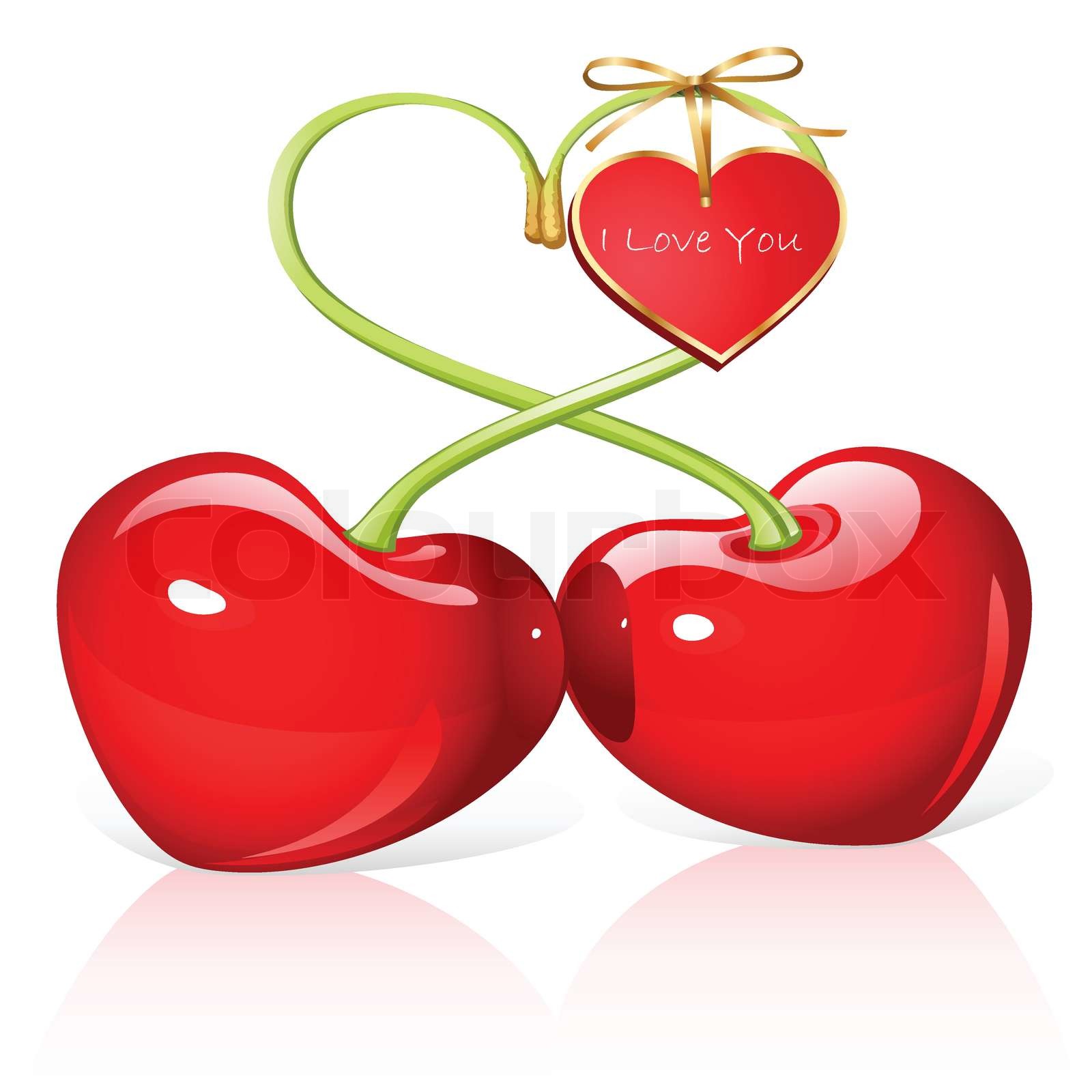 Isolated Cherry Heart with heard write i love you Stock vector