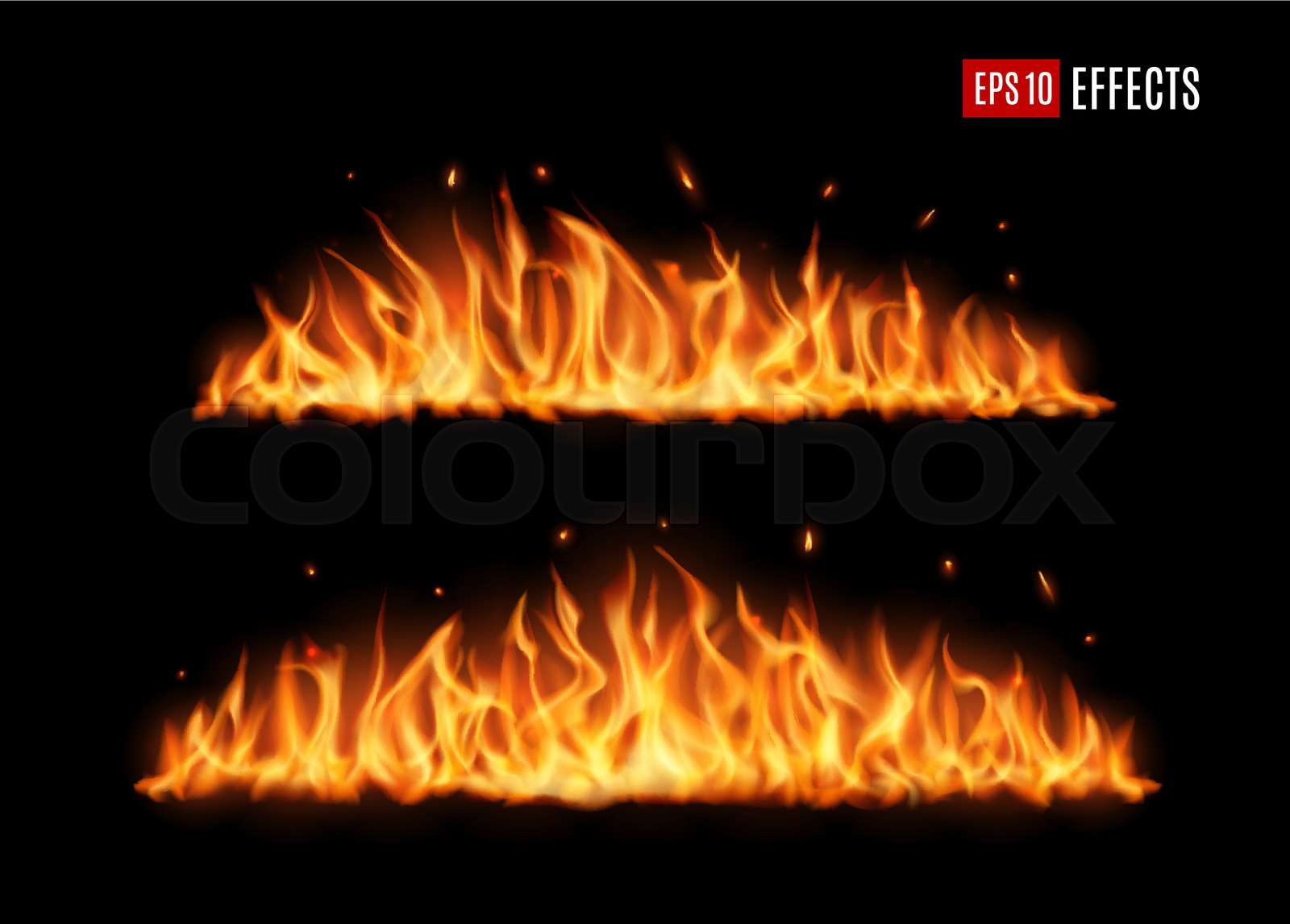 Long burning fire tongues, realistic vector flame Stock vector