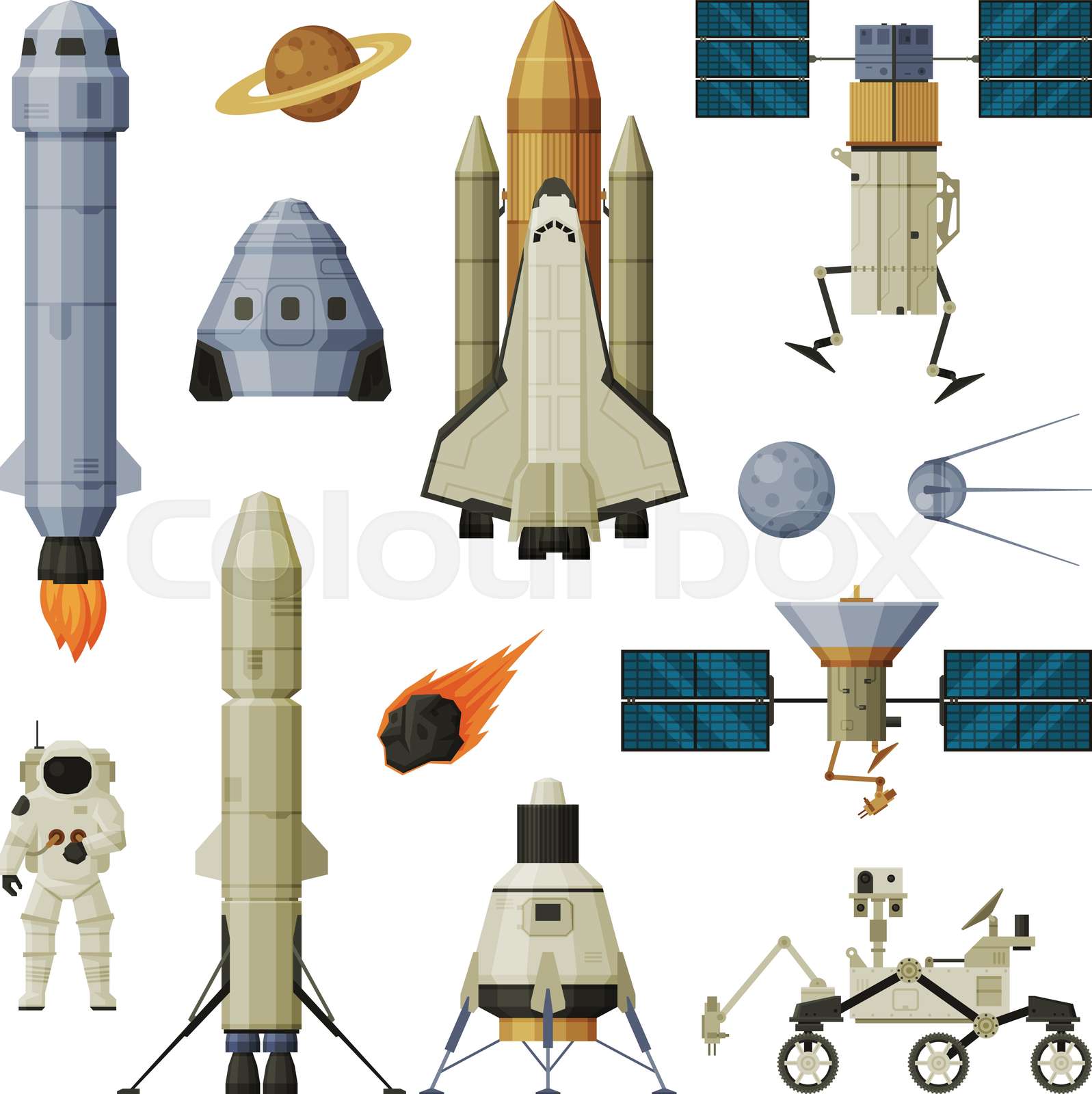 Space Objects and Cosmos Exploration Equipment Collection, Astronautics ...