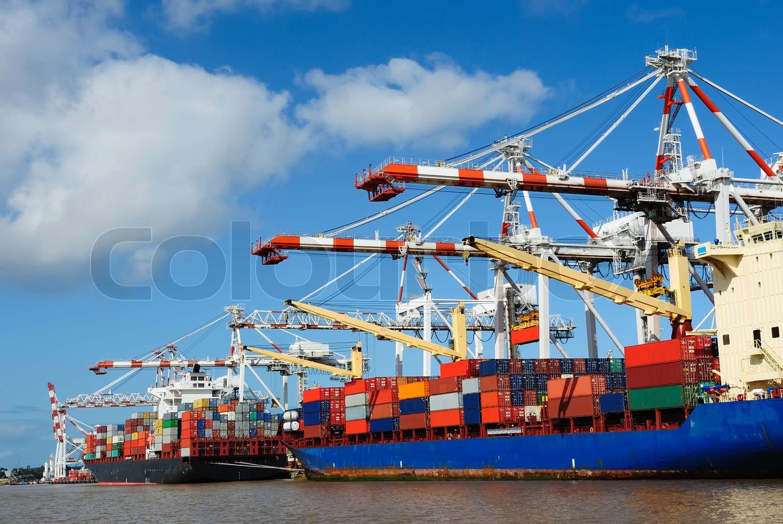 Stacked containers on ship's decks | Stock image | Colourbox