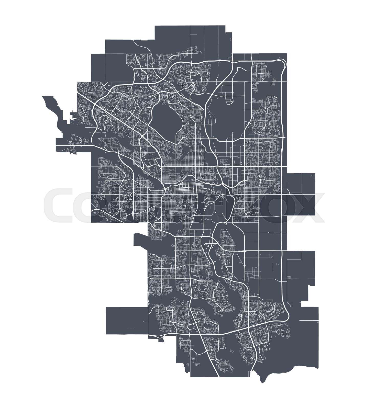 Calgary map. Detailed map of Calgary city poster with streets