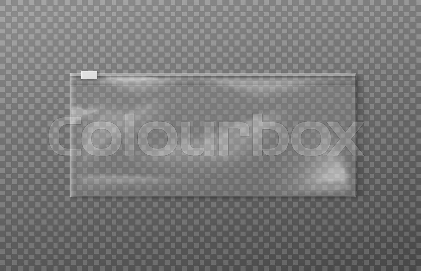 Transparent plastic zipper bag mockup, realistic vector illustration isolated. Stock vector