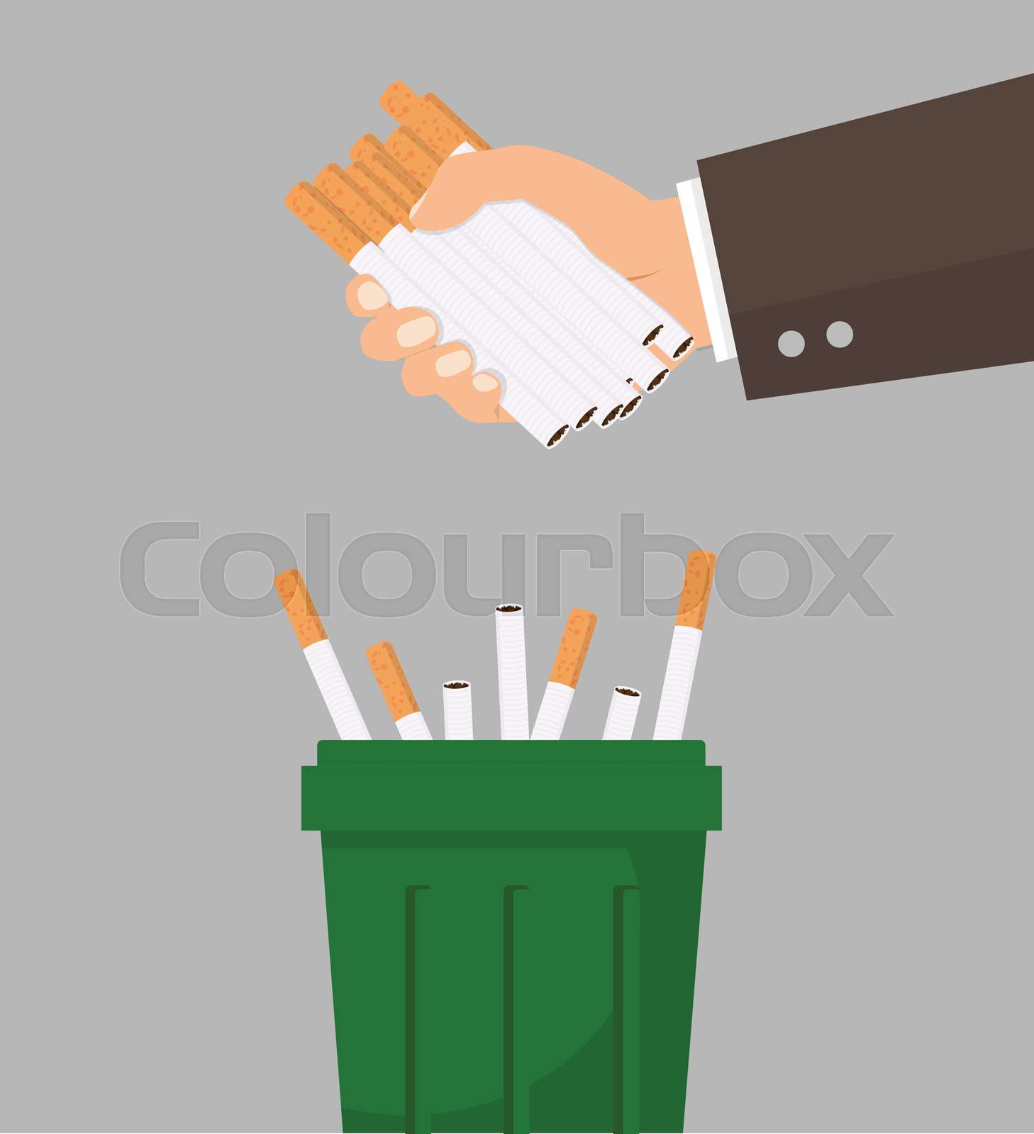 Hand putting cigarettes in trash bin vector concept Stock vector