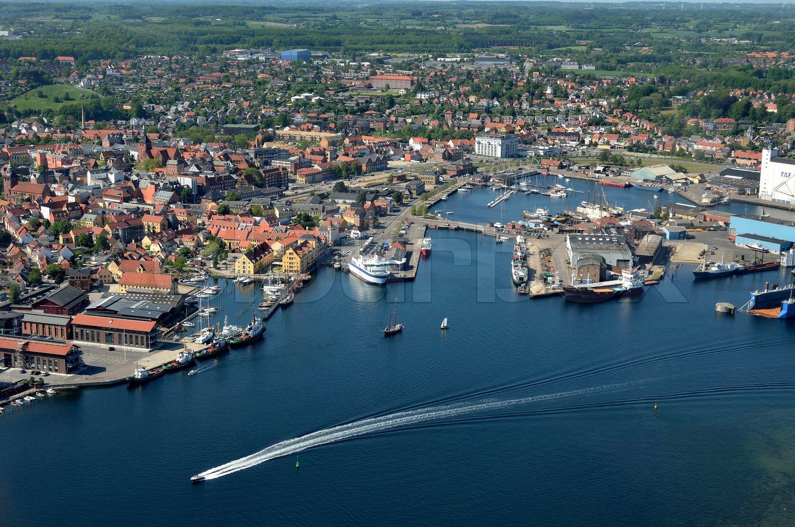 Luftfoto over Svendborg by og havn Stock foto Colourbox