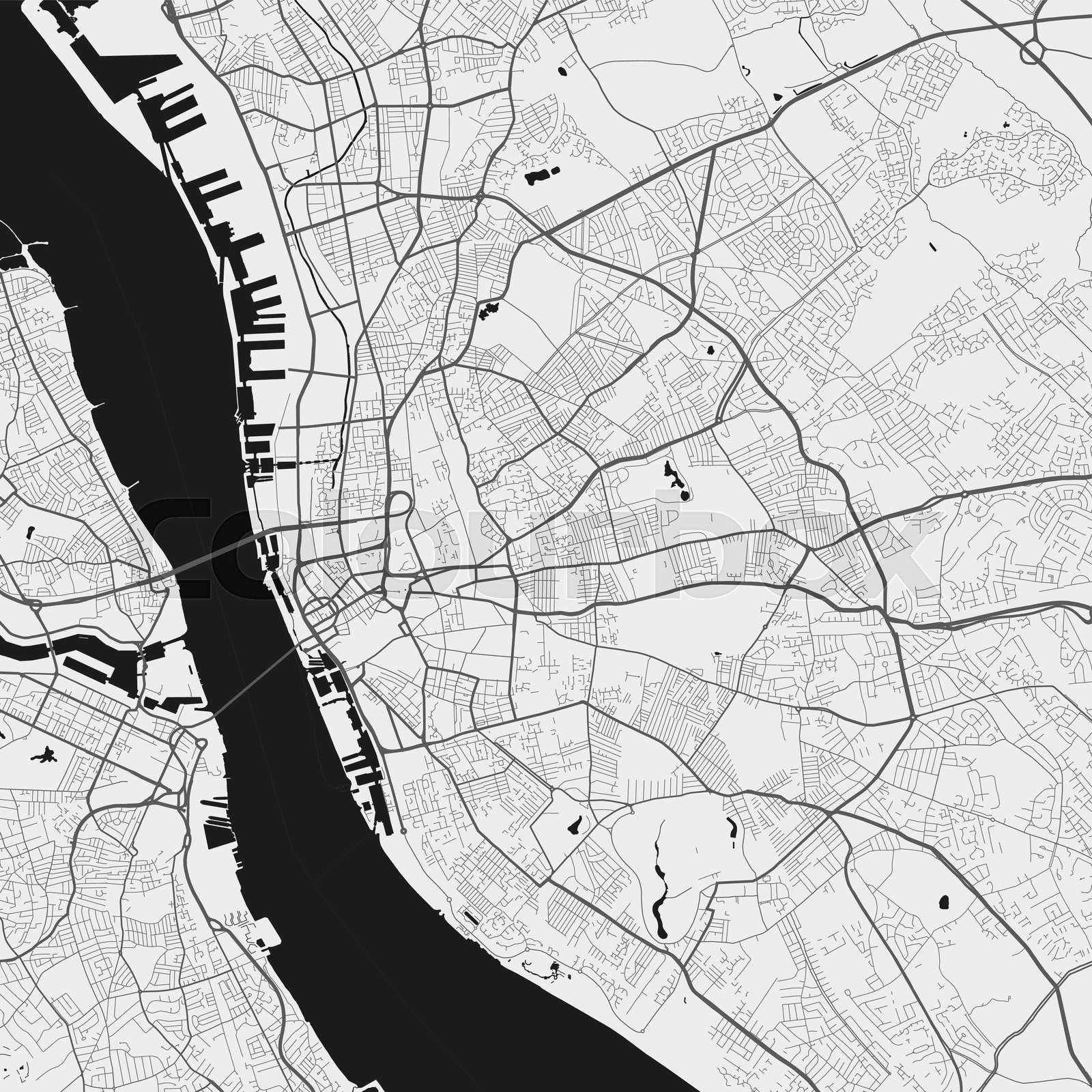 Urban city map of Liverpool. Vector poster. Grayscale street map ...