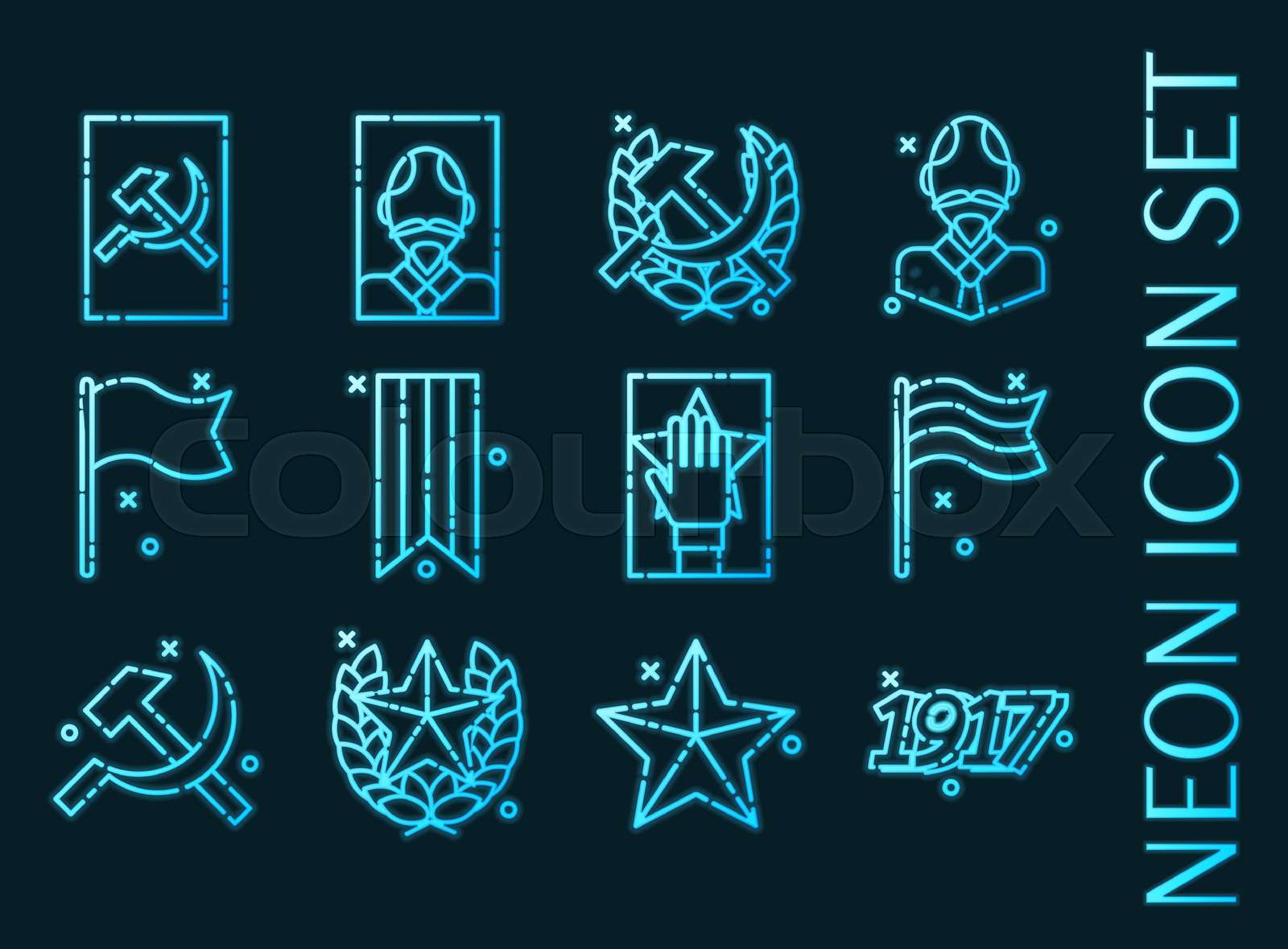 Set of Communism Blue glowing neon icons | Stock vector | Colourbox