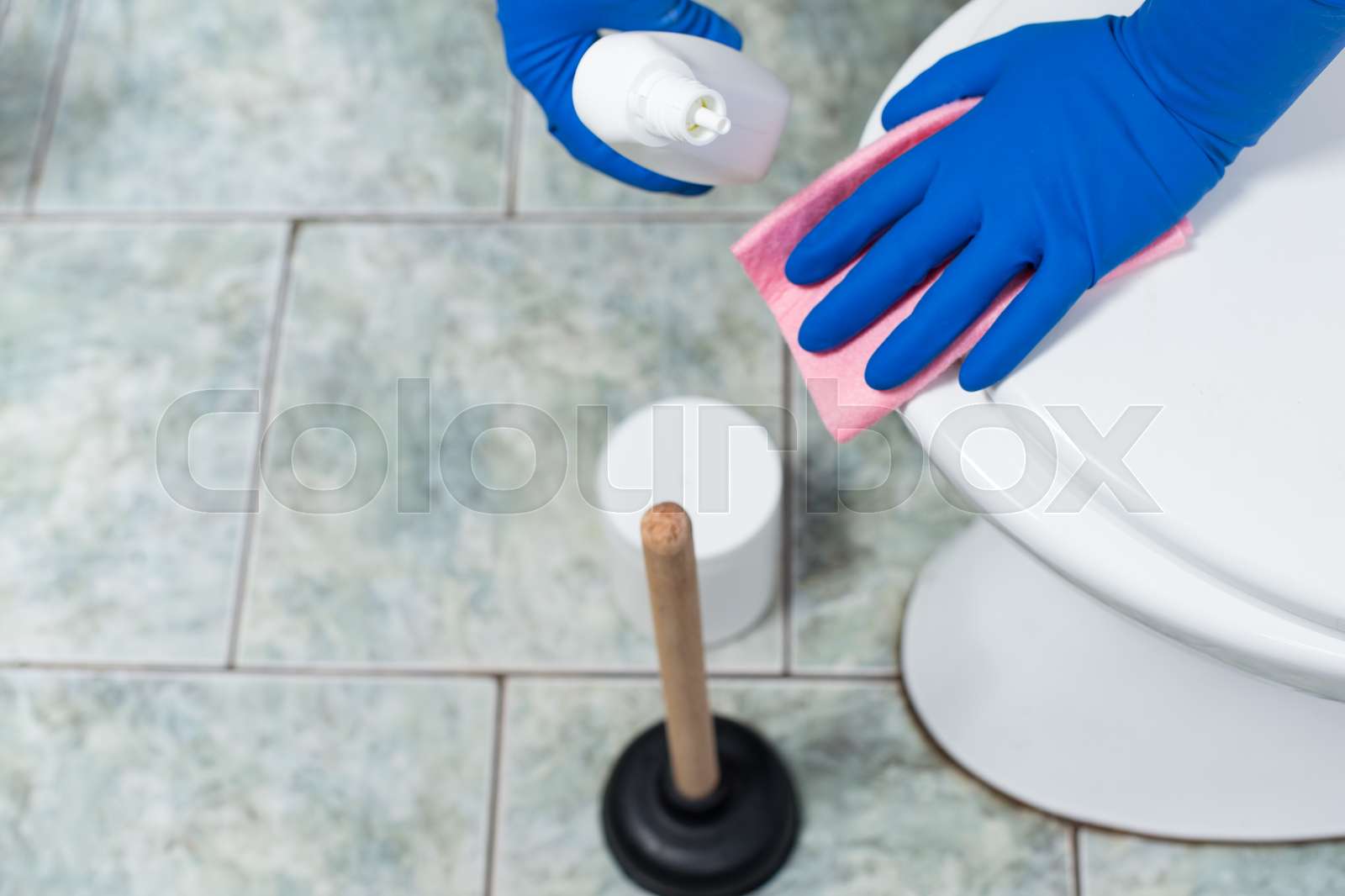 Infection in toilet. Cleaning in bathroom. Cleaning detergent. Stock